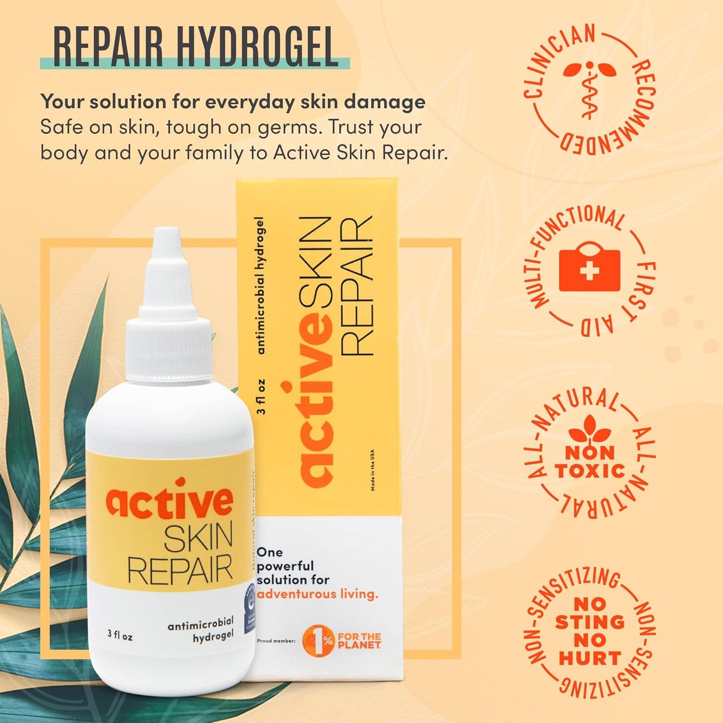 Active Skin Repair Hydrogel - Natural Healing Ointment with Hypochlorous Acid for Cuts, Wounds & Rashes | 3 oz