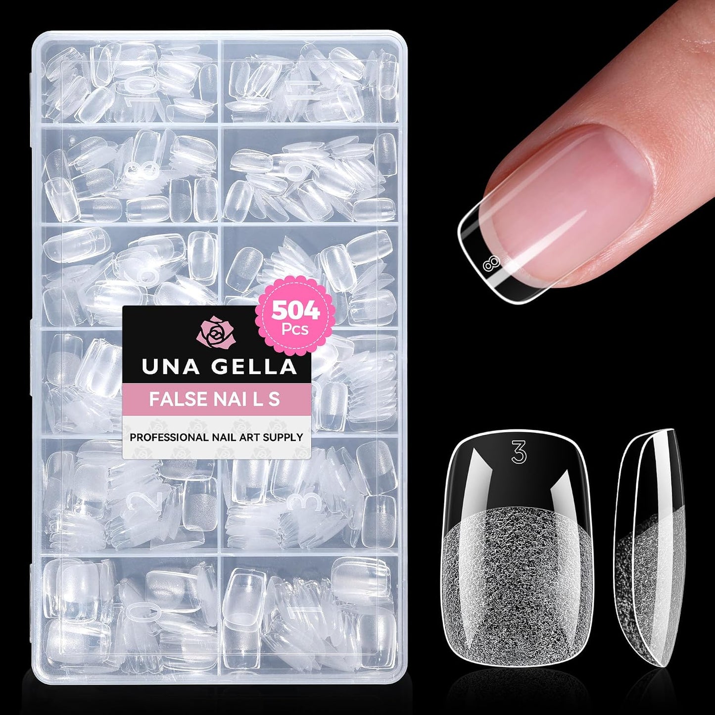 Short Oval Almond Fake Nails - 504pcs Press-On Gel Nail Tips for Home DIY & Salon | 12 Sizes Available
