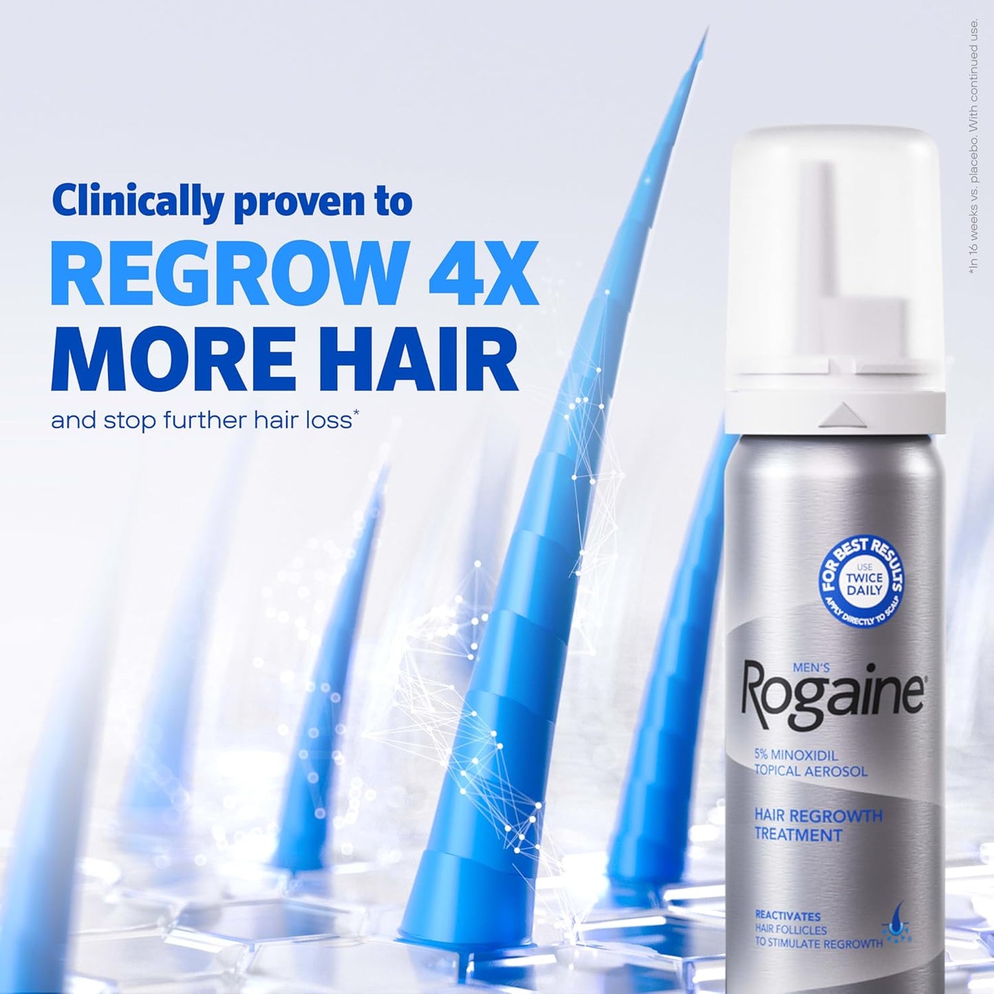 Rogaine Men's 5% Minoxidil Foam - Extra Strength Hair Regrowth Treatment | Unscented, 4-Month Supply (4 x 2.11 oz Cans)