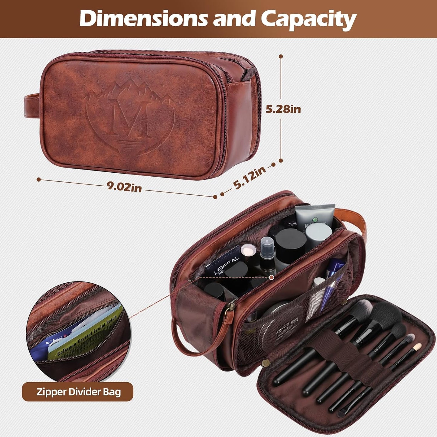Personalized Travel Toiletry Bag - Waterproof PU Leather, Large Capacity | Engraved Initials Gift for Men, Dads, Husbands