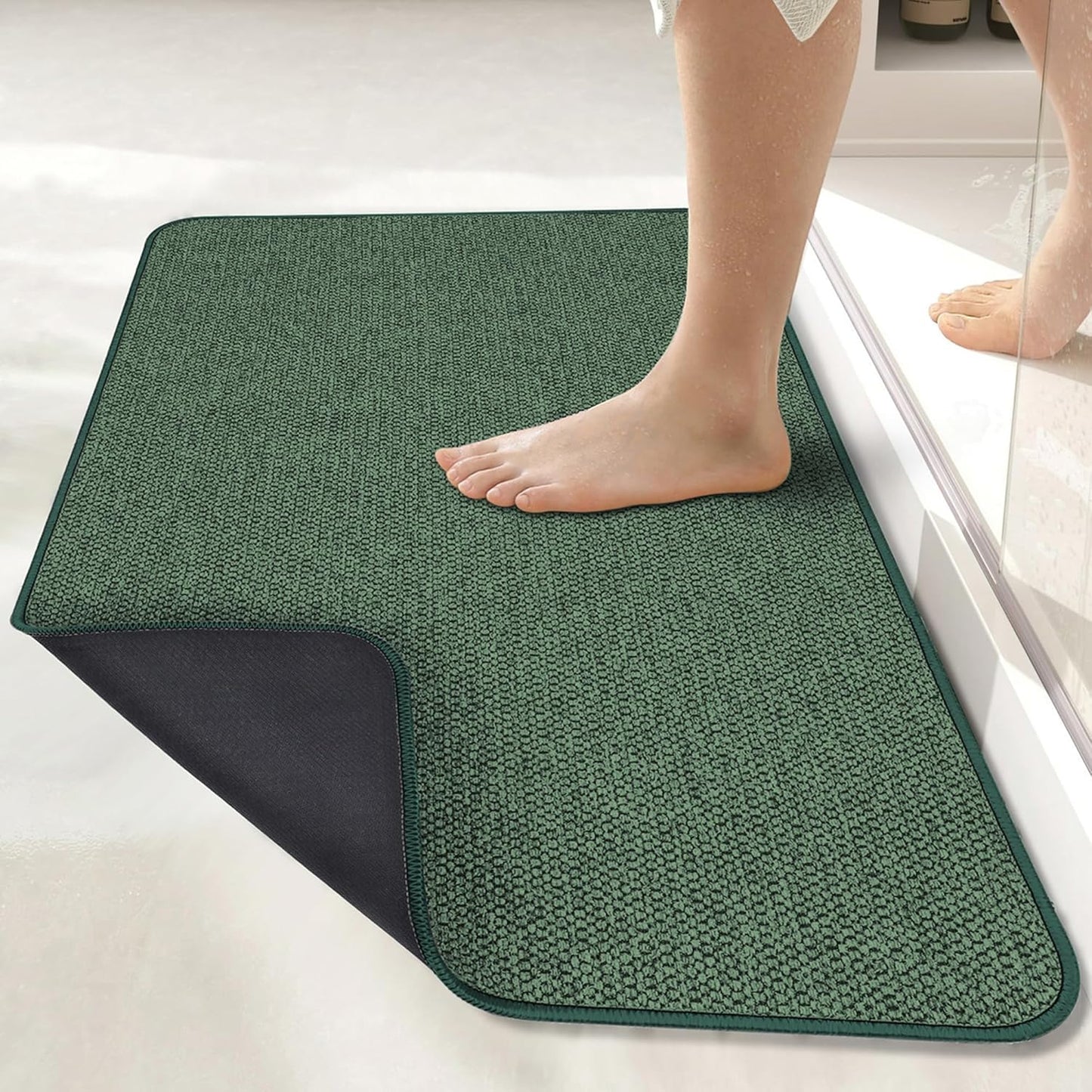 Ultra Thin Bath Mat - Non-Slip Rubber Bathroom Rug, Quick Dry & Absorbent | Grey, 1'5"x2'3" (17x27 Inch)