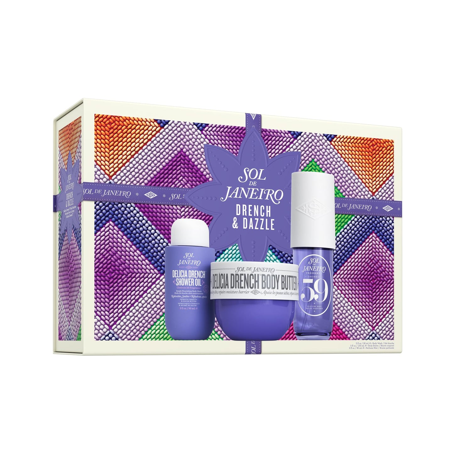 Sol de Janeiro Delicia Drench Vanilla Moisturizing Body Routine Gift Set for Women | Includes Delicia Drench Body Butter, Shower Oil, and Cheirosa 59 Perfume Mist
