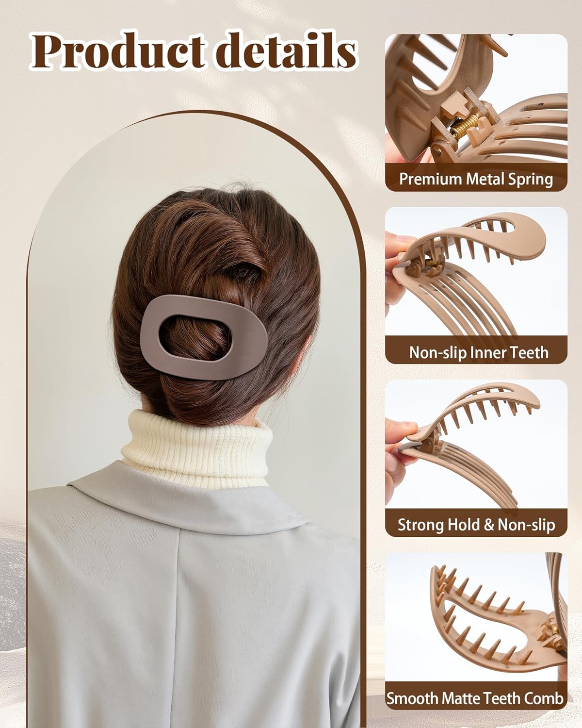 Flat Hair Clips for Women - 6 PCS French Medium Claw Clips for Thick or Thin Hair | Strong Grip Non-Slip Design