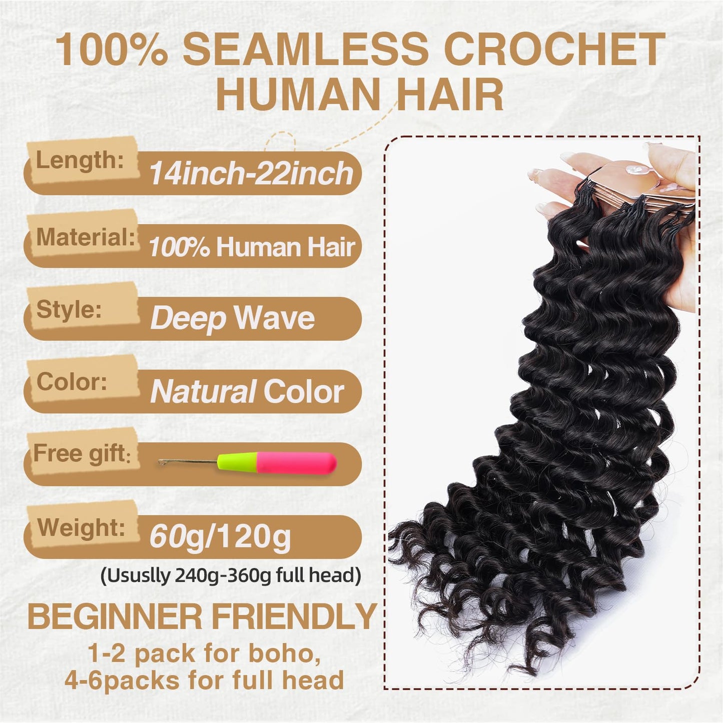 Human Crochet Hair for Black Women 20Inch 120g Pre Separated Deep Wave Hair
