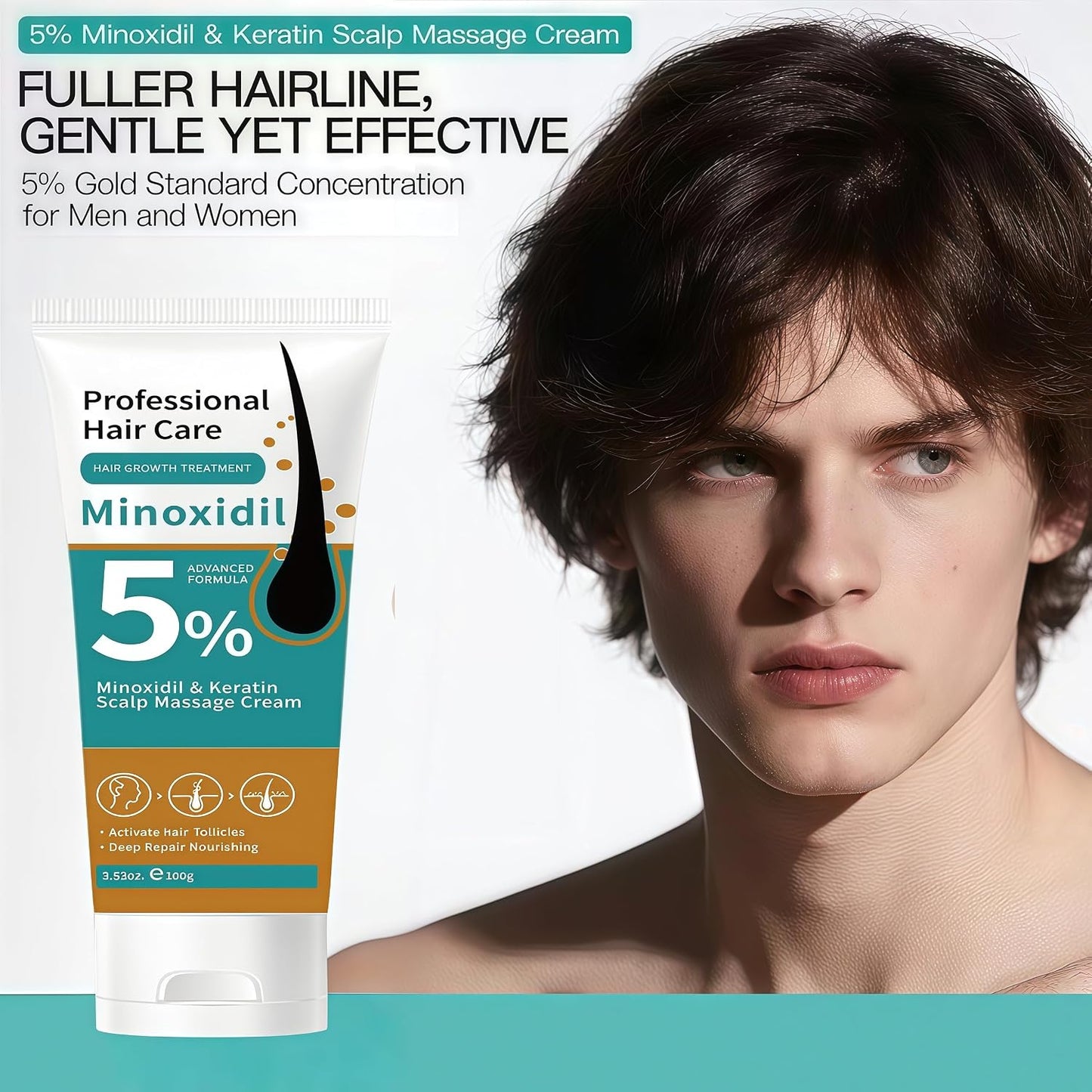 Minoxidil Hair Growth Cream - 5% Scalp Treatment for Men & Women | Fast Regrowth & Strengthens Hair Roots (2PCS)
