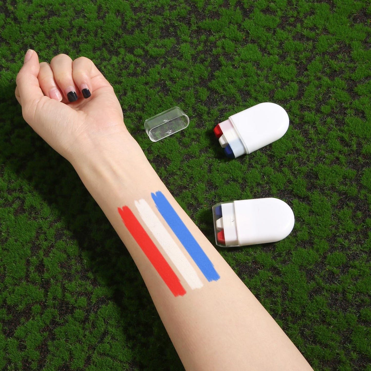 2pcs Patriotic 4th of July Face Paint, Blue White & Red Softball Baseball Face Paint Stick USA American Flag Independence Day & Sports Events Stuff for Athletes Men Women