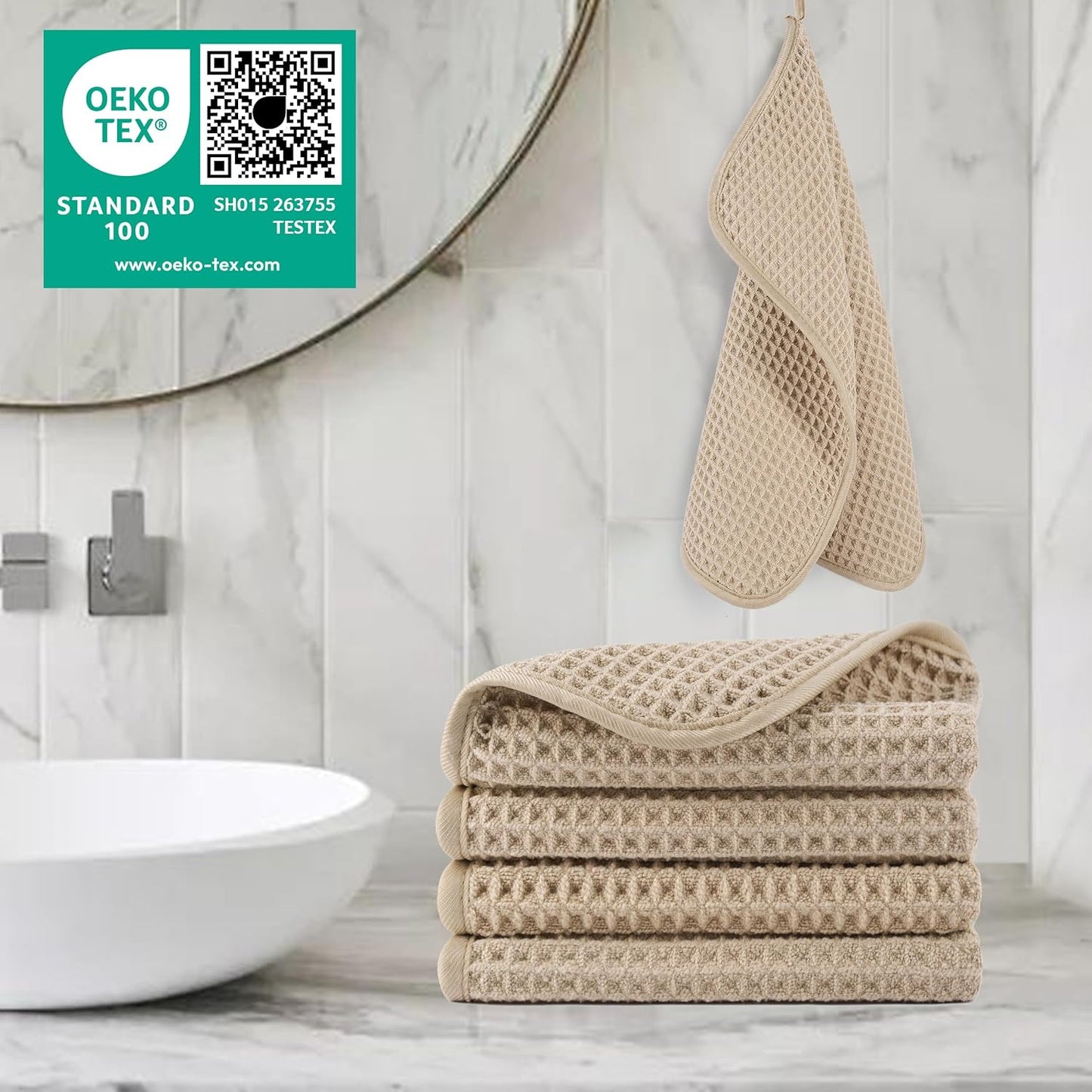 Microfiber Washcloths - Lint-Free Face Towels, 430 GSM | 13 x 13 in, 4 Pack - Waffle Weave