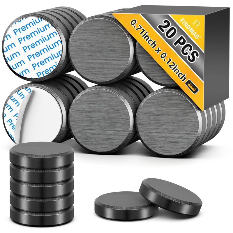 FINDMAG 20Pcs Magnets for Crafts with Adhesive Backing, Round Ferrite Craft Magnet with Adhesive Backing, Flat Ceramic Circle Magnets for STEM Classroom Experiments, Science Kits - 0.71" D X 0.12" H