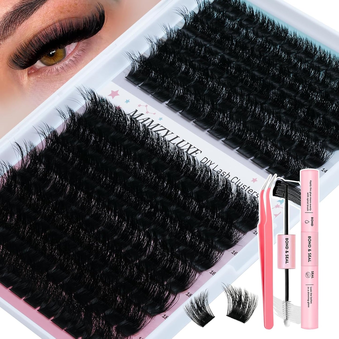 Lash Clusters Kit - 708 Pcs Individual Eyelash Extensions | 30D-100D Wispy Lashes with Bond, Seal & Tweezers - 10-16mm Mix