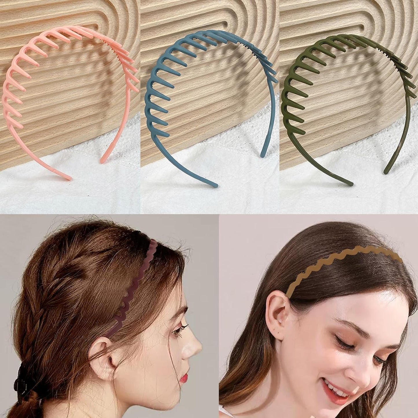 Zig Zag Headbands for Women & Girls - 8 PCS Shark Teeth Non-Slip Plastic Hair Bands | Clear 90s Style