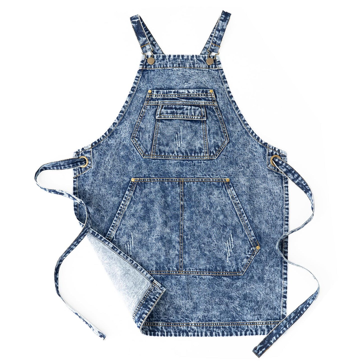Jeanerlor - Cotton Denim Apron with Pockets for Men - Jean Apron for Hairstylis Cross Straps & Adjustable L to XXL (Denim Blue)