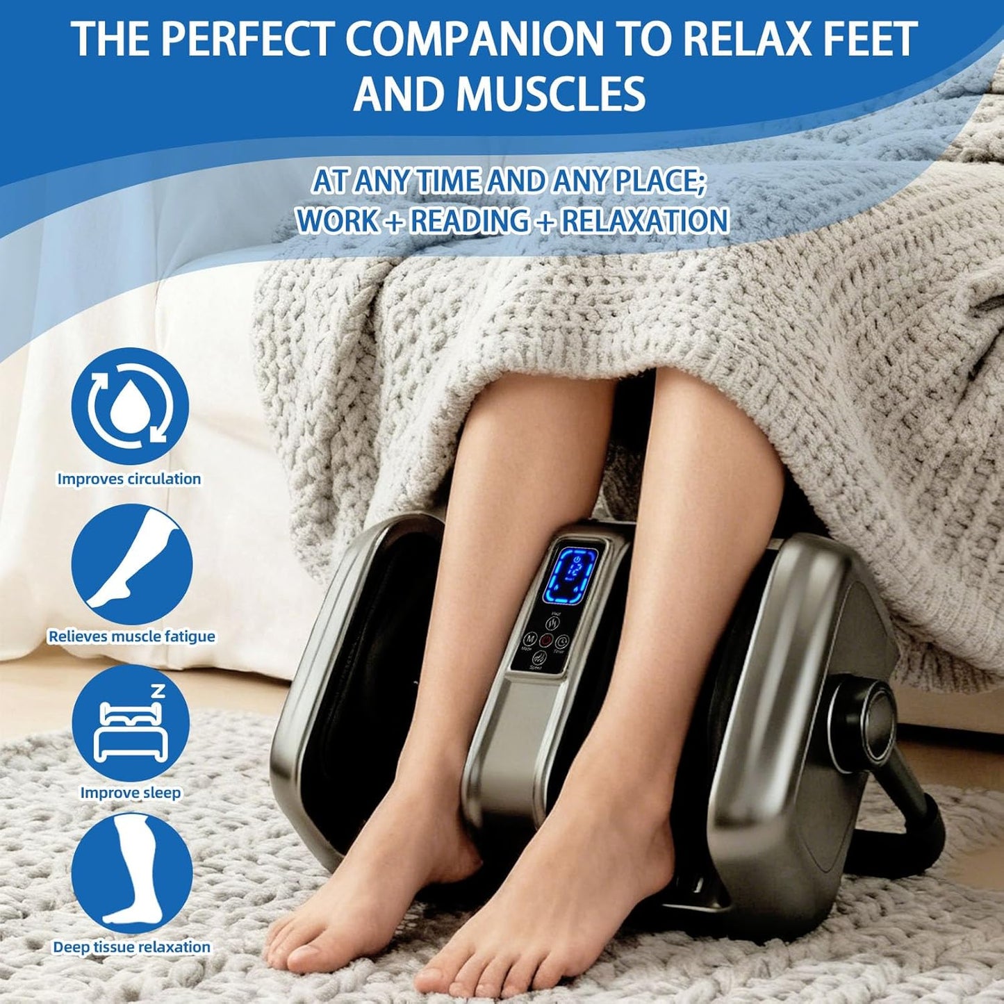 Deep Kneading Foot Massager with Heat - Electric Feet Relaxation Machine | Remote Control, Home & Office Use