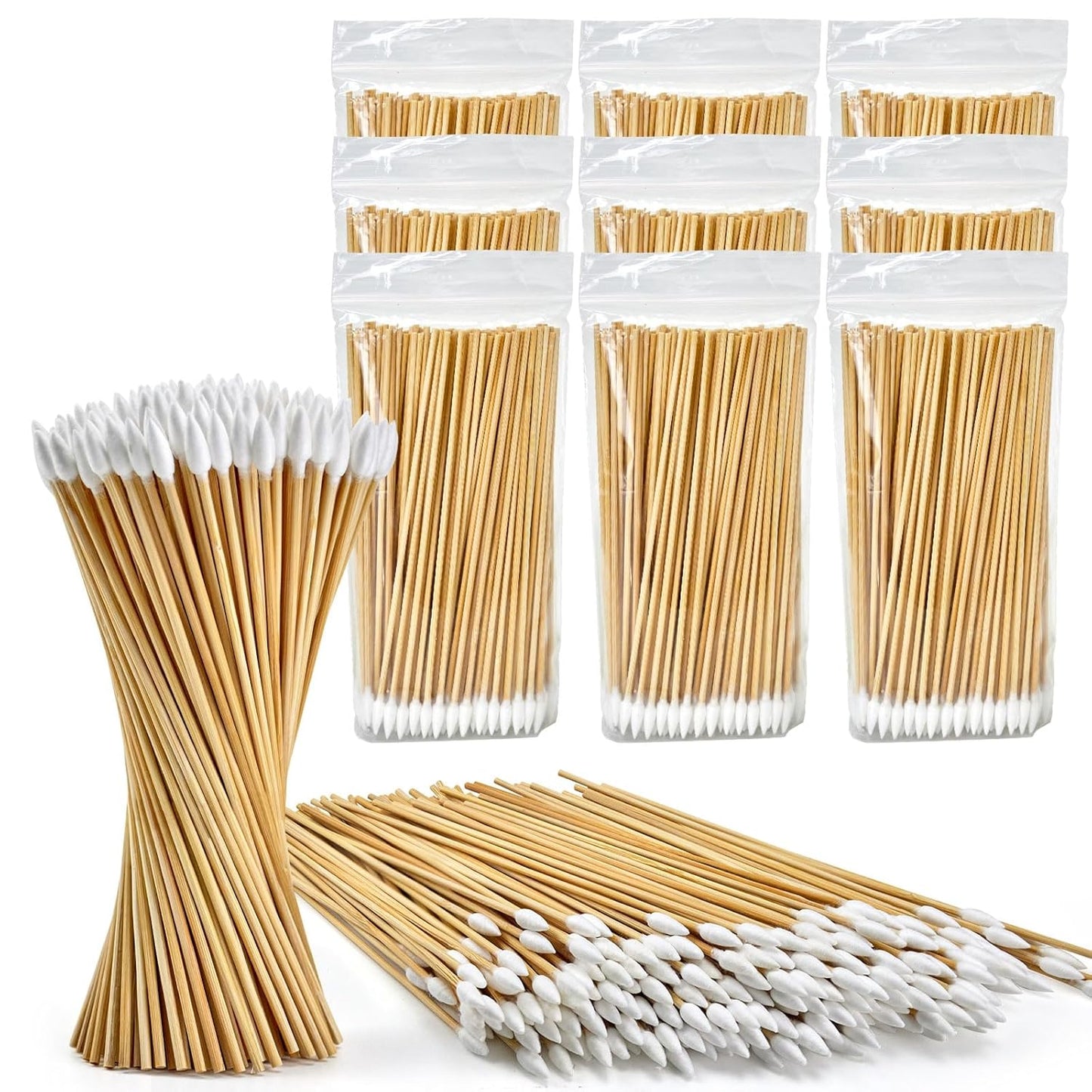 500PCS Cotton Swabs - Long Wooden Sticks, Lint-Free & Highly Absorbent Applicators for Makeup, Pet Care | Ideal for Home Cleaning