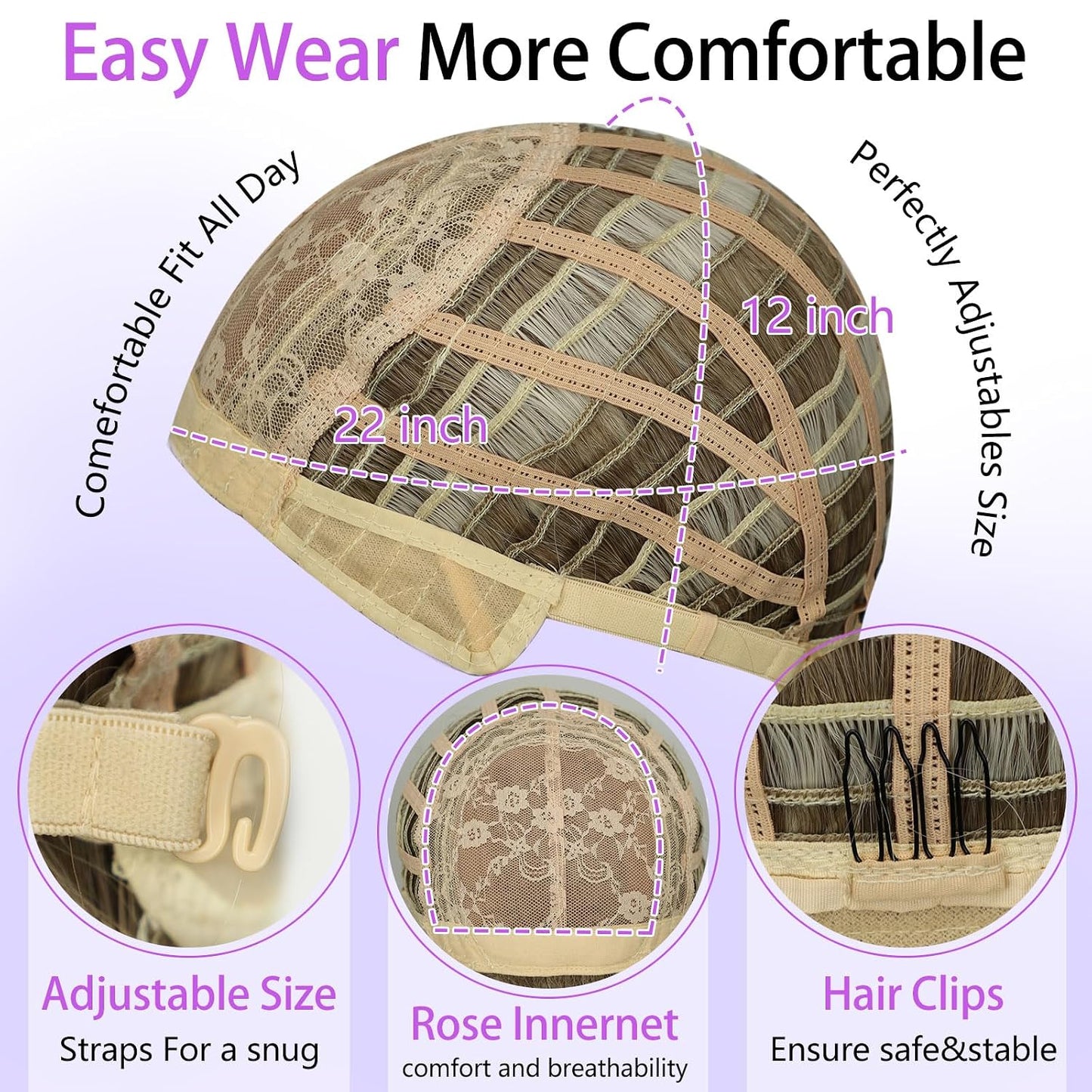 Ash Beige Blonde Wig with Highlights - Beginner Friendly Middle Length Straight Wig for Women | Natural Layered Bangs