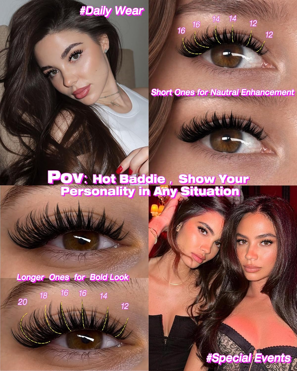 Eyelash Clusters - Wispy Manga Volume Extensions | Fluffy Spiky D Curve Lashes 12-20mm for DIY Baddie Look
