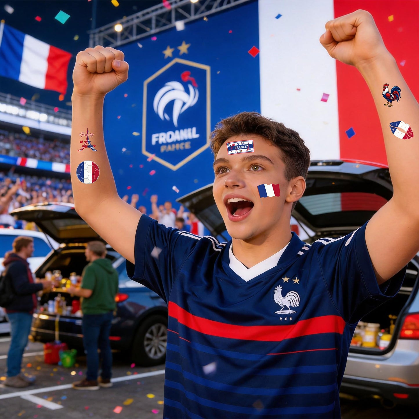 ZH BOCO ARTS 56Pcs French flag Temporary Tattoos Waterproof for World Cup Adults Kids,France Flag Temporary Tattoos Face Body Art Stickers for Football Fans Sports Events Festival Party Supplies