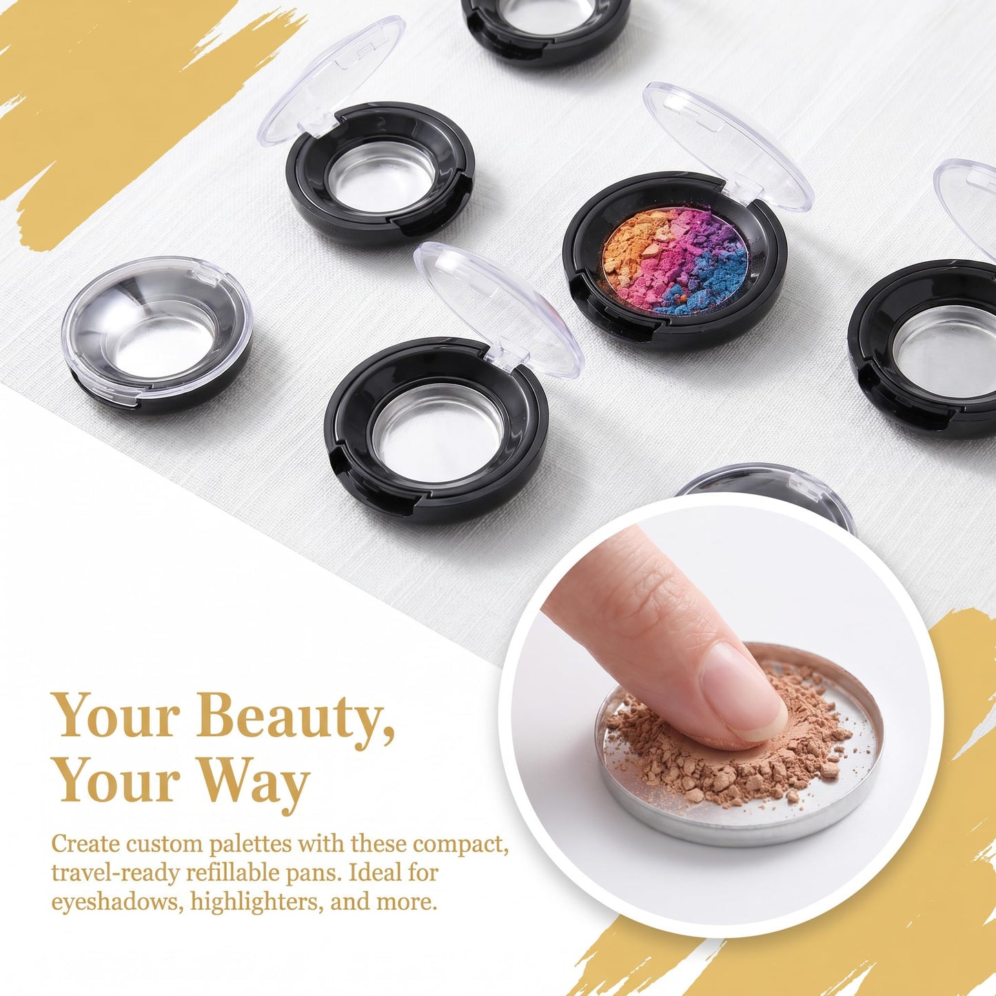 8PCS Empty Eyeshadow Palette, Refillable Eyeshadow Case for Travel Use, Empty Makeup Palette for Eyeshadow Blush Lipstick Organizer (35mm, Black)
