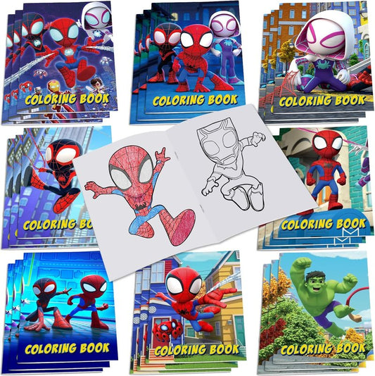 Spider-Man Coloring Books - 24 Pack Party Supplies | Perfect Birthday Gifts & Party Bag Fillers - 8 Designs Available