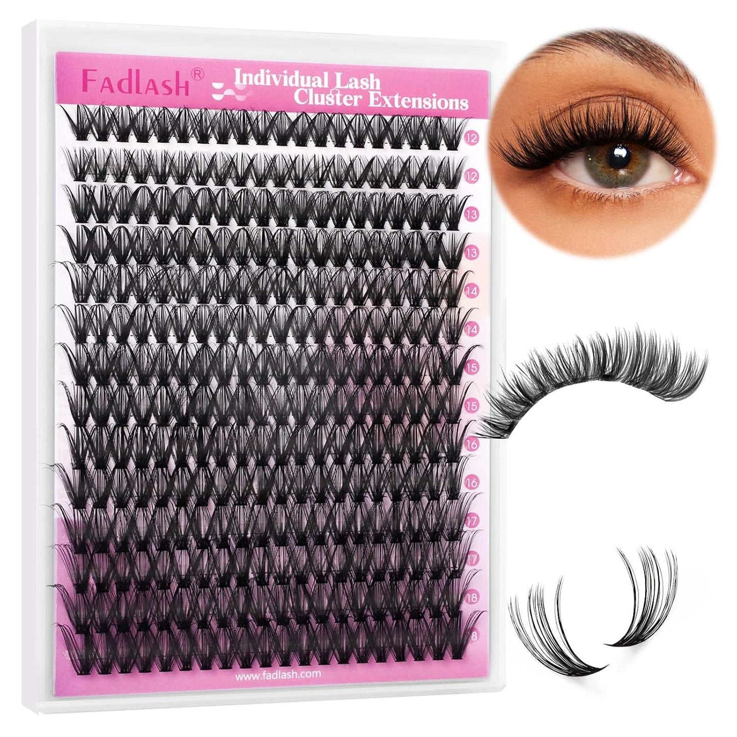 FADLASH Natural Eyelash Clusters - Fluffy 100D/200D Extensions | DIY Home Use, 8-16mm D Curl, 2 Pack