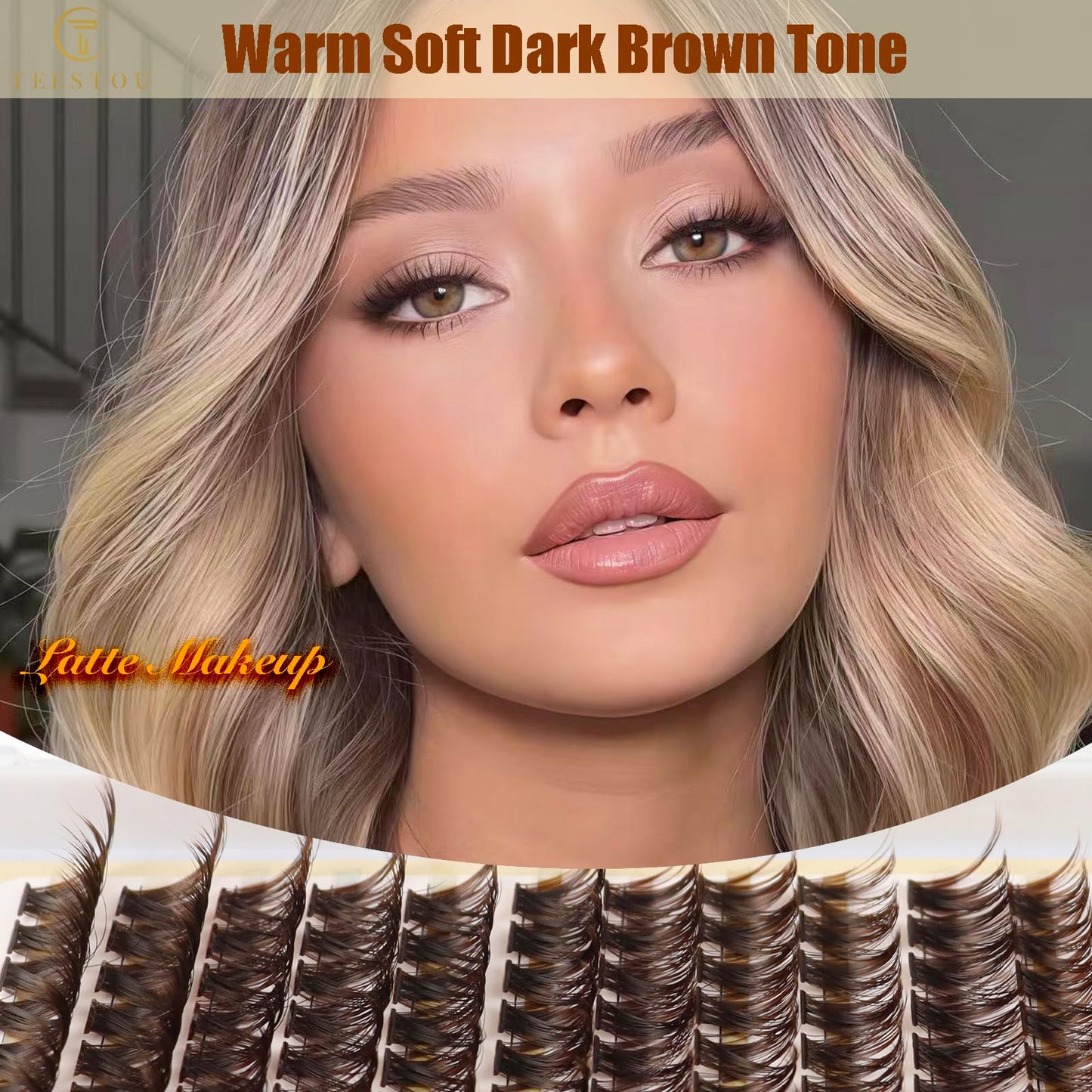 TEESTOU Dark Brown Lash Clusters 60D Medium Volume Brown Eyelash Clusters 10-16mm Wispy DIY Individual Lash Extensions D Curl for Everyday Wear 240pcs