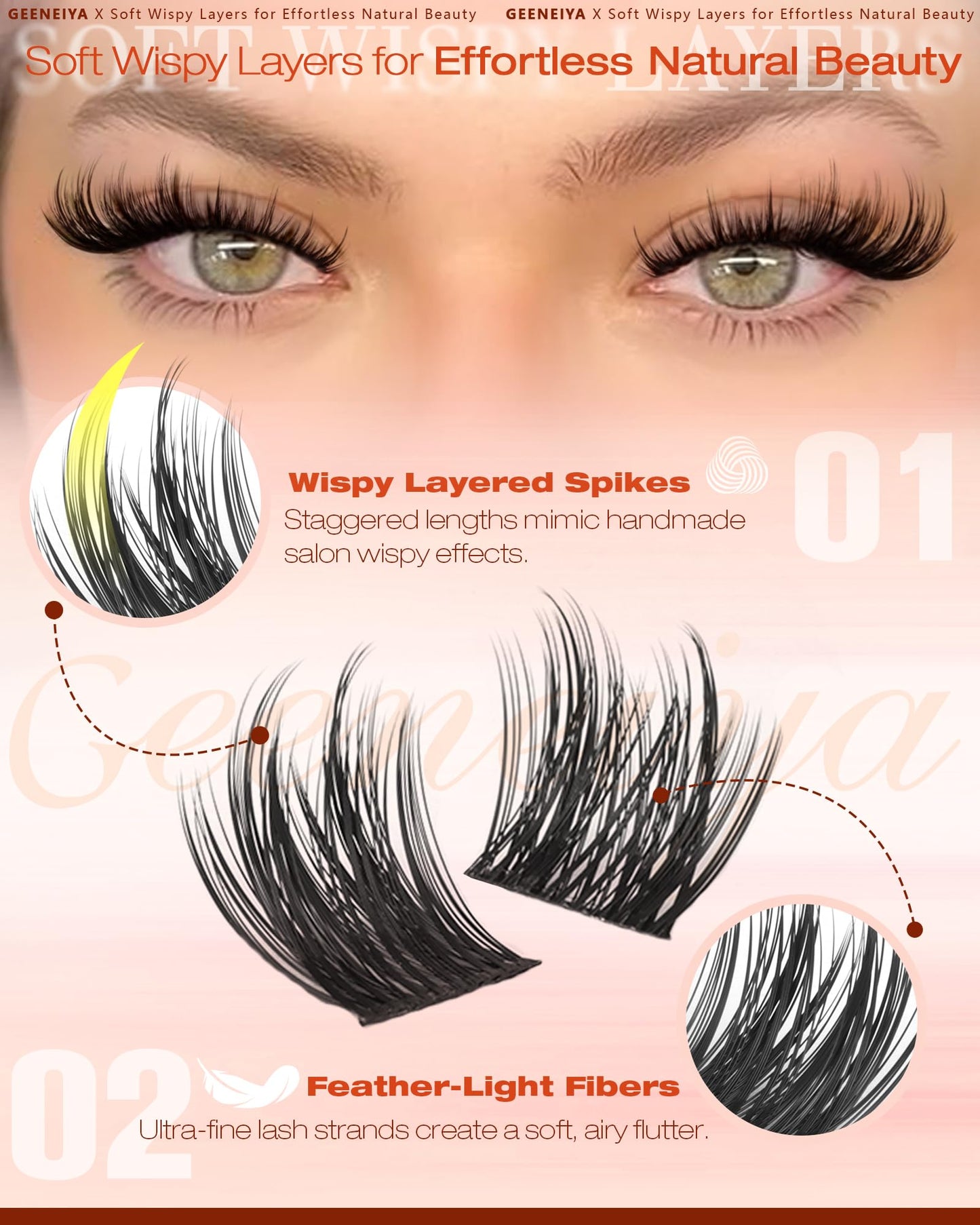 Geeneiya Wispy Lash Clusters, 9-16MM Natural Eyelash Clusters, DIY Cluster Eyelash Extensions, C Curl Lashes Clusters for Beginners