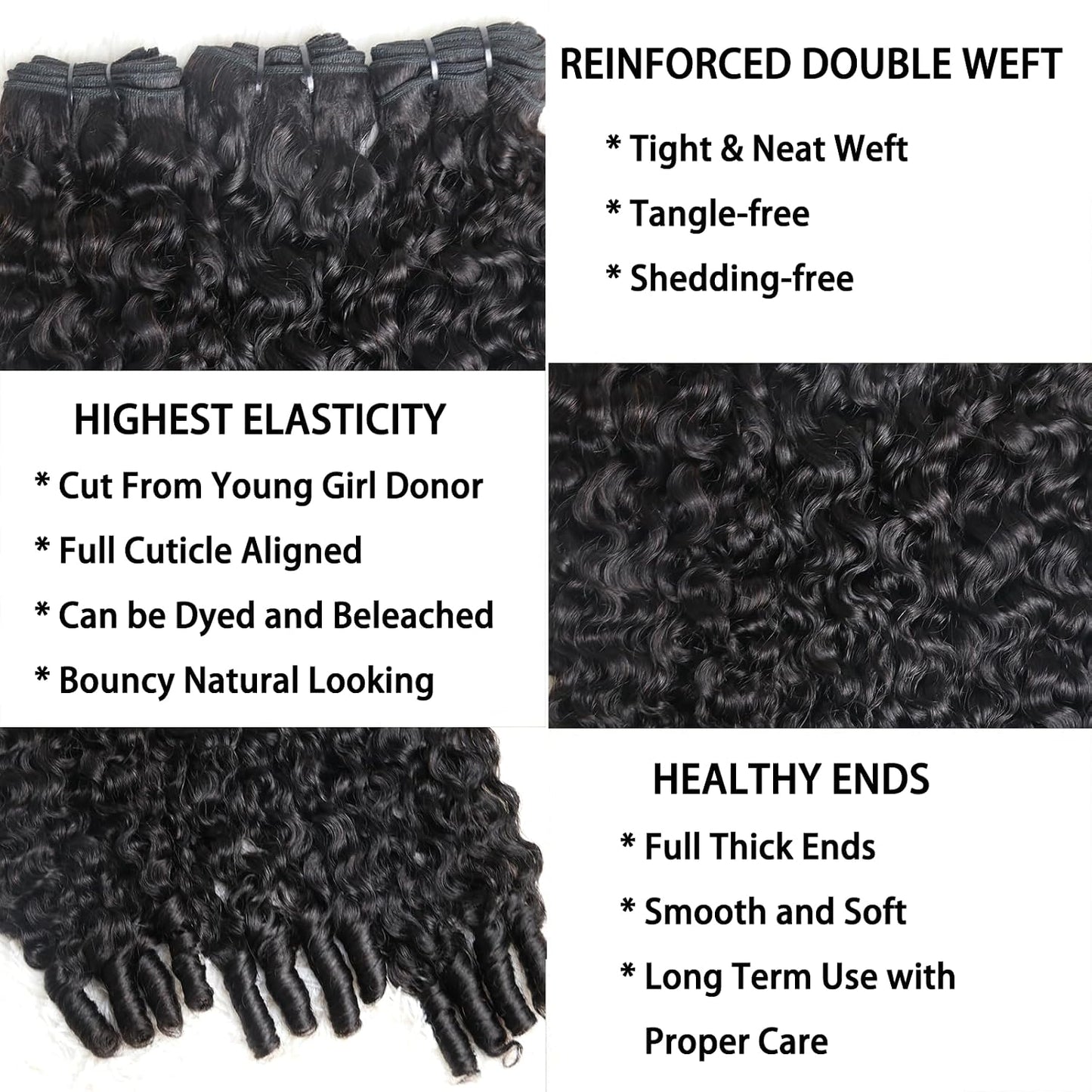 Curly Human Hair Bundles - 16, 18, 20 Inches | Water Wave Burmese Curly Weave for Women, Natural Black