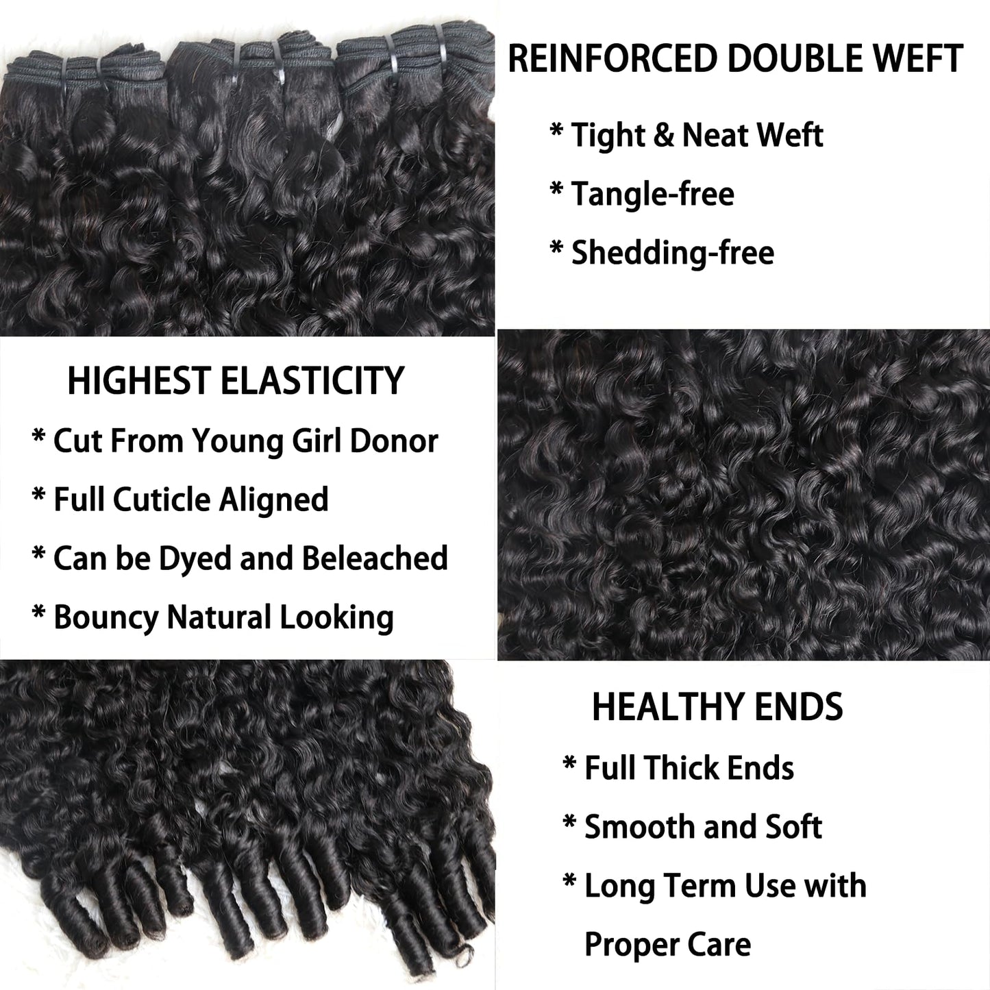 Sinuowei Curly Human Hair Bundles 16 18 20 Inches 3Pcs Water Wave Burmese Curly Bundles Human Hair Weave with Spiral End 3c4a Quick Weave Hair for Women Natural Black