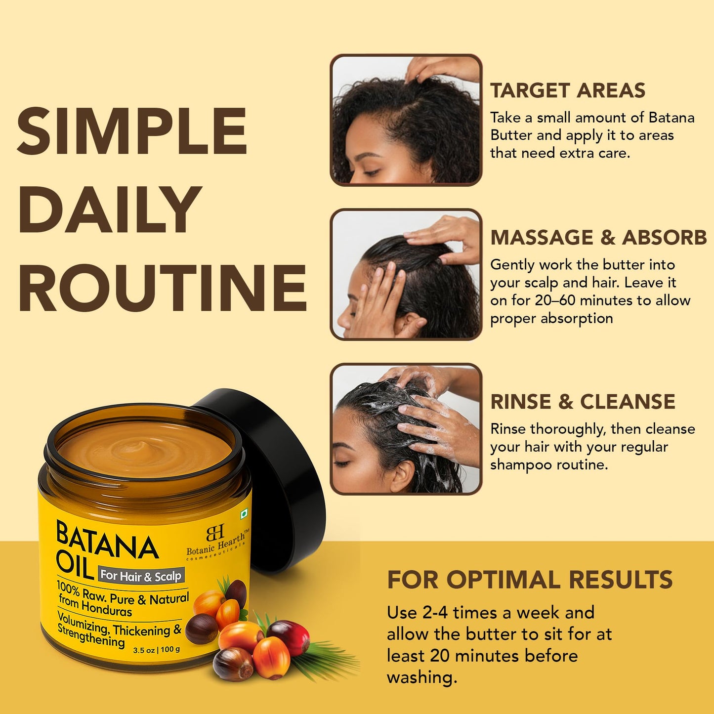 Raw Batana Oil for Hair Growth - 100% Pure, Organic 3.5 fl oz Batana from Honduras for Thick and Strong Natural Hair - Dr. Sebi Unrefined Cold Pressed Cosmetic Scalp Mask Gifts for Women (1 Pack)