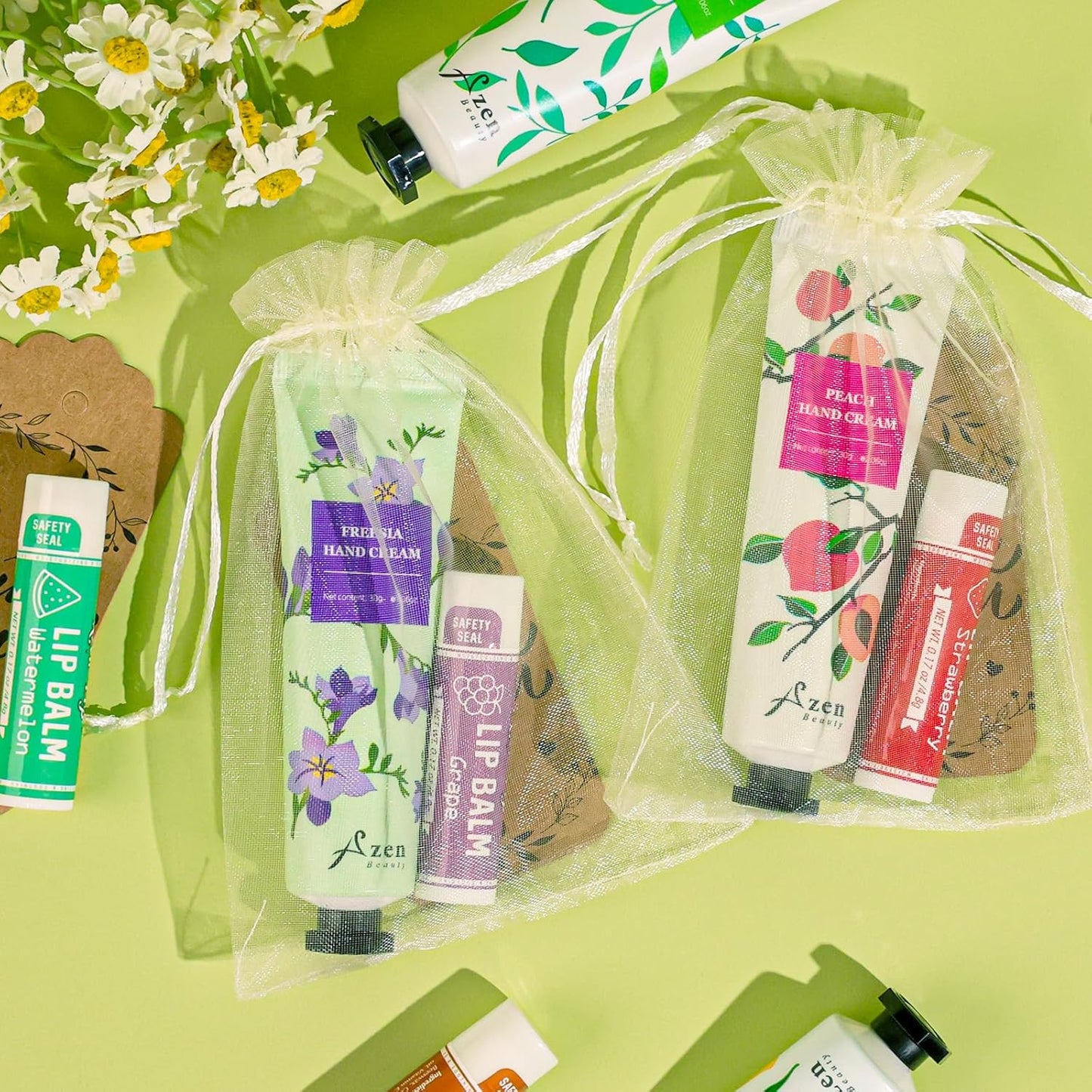 Hand Cream and Lip Balm Gift Set - 120 Bulk Sets with Organza Bag | Perfect for Baby Showers, Weddings, and Mother's Day