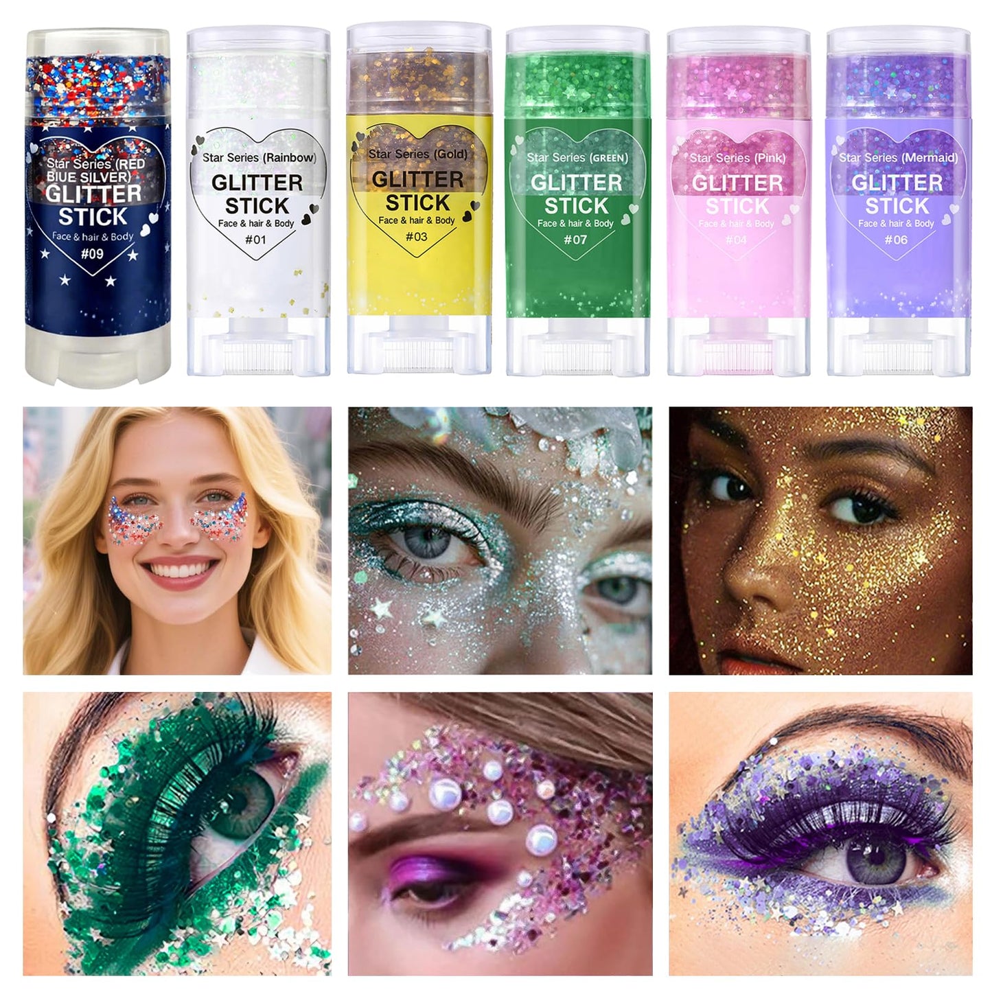 Gold Body Glitter Stick, Mardi Gras Glitter Makeup Yellow Face Paint, Eye Lip Hair Nails Body Glitter for Women Kids,Mermaid Chunky Waterproof Glitter, Festival Rave Accessories