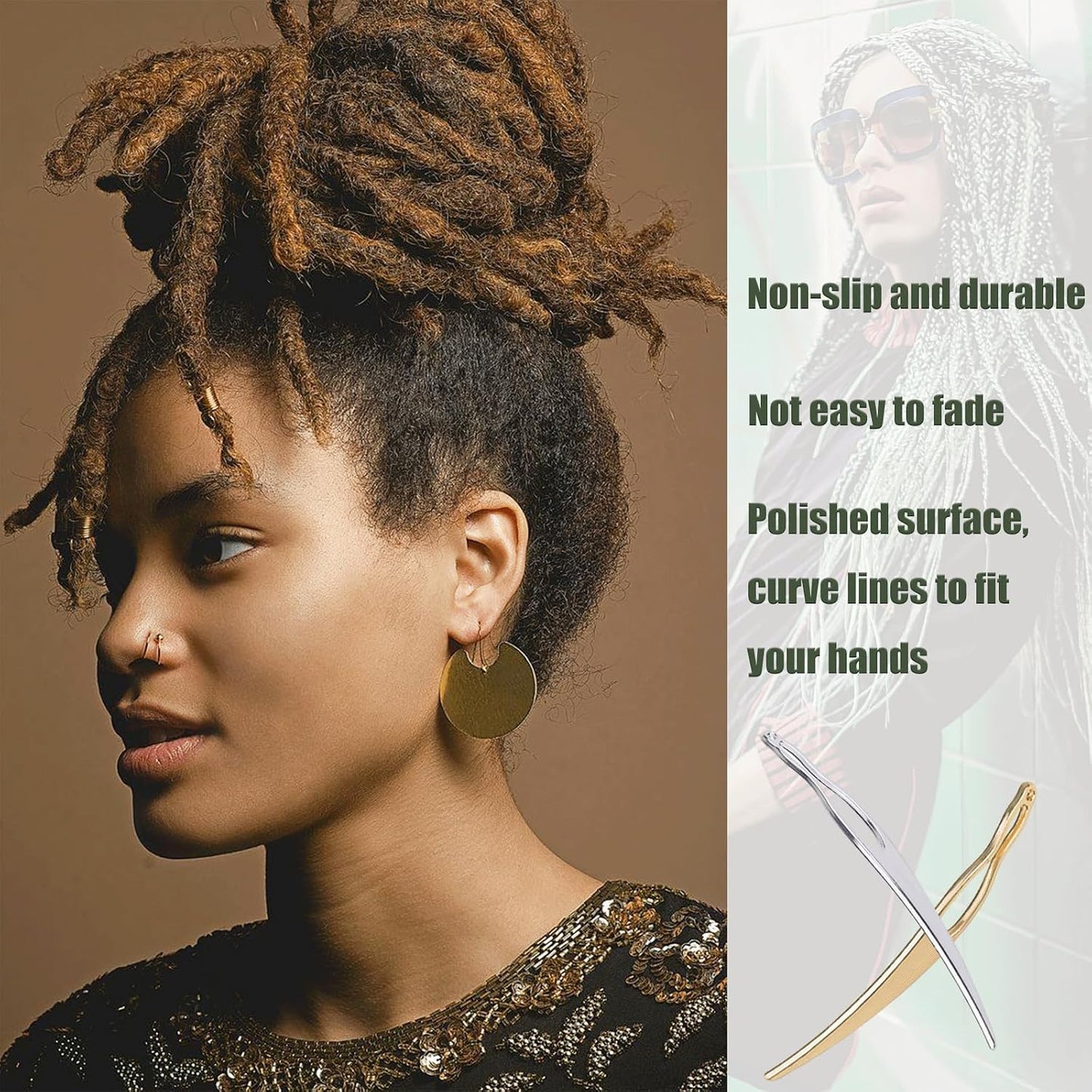 Interlocking Tools for Locs - 8 Pcs Sisterlock & Dreadlock Crochet Needles | Gold & Silver Set