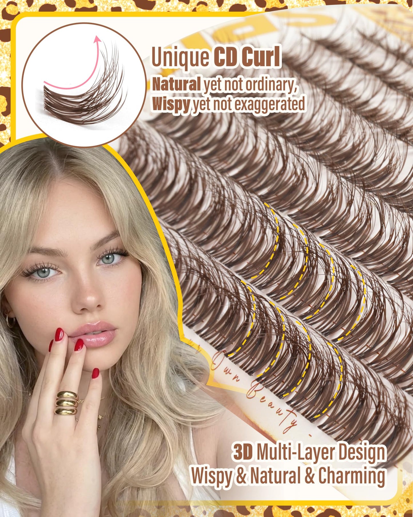 Brown Spider Lash Clusters Invisible Band Natural Eyelash Clusters CD-Curly Breeze Cluster Eyelash Extensions Spider Lashes Cluster Brown Wispy Individual Lashes 8-14MM by Zegaine
