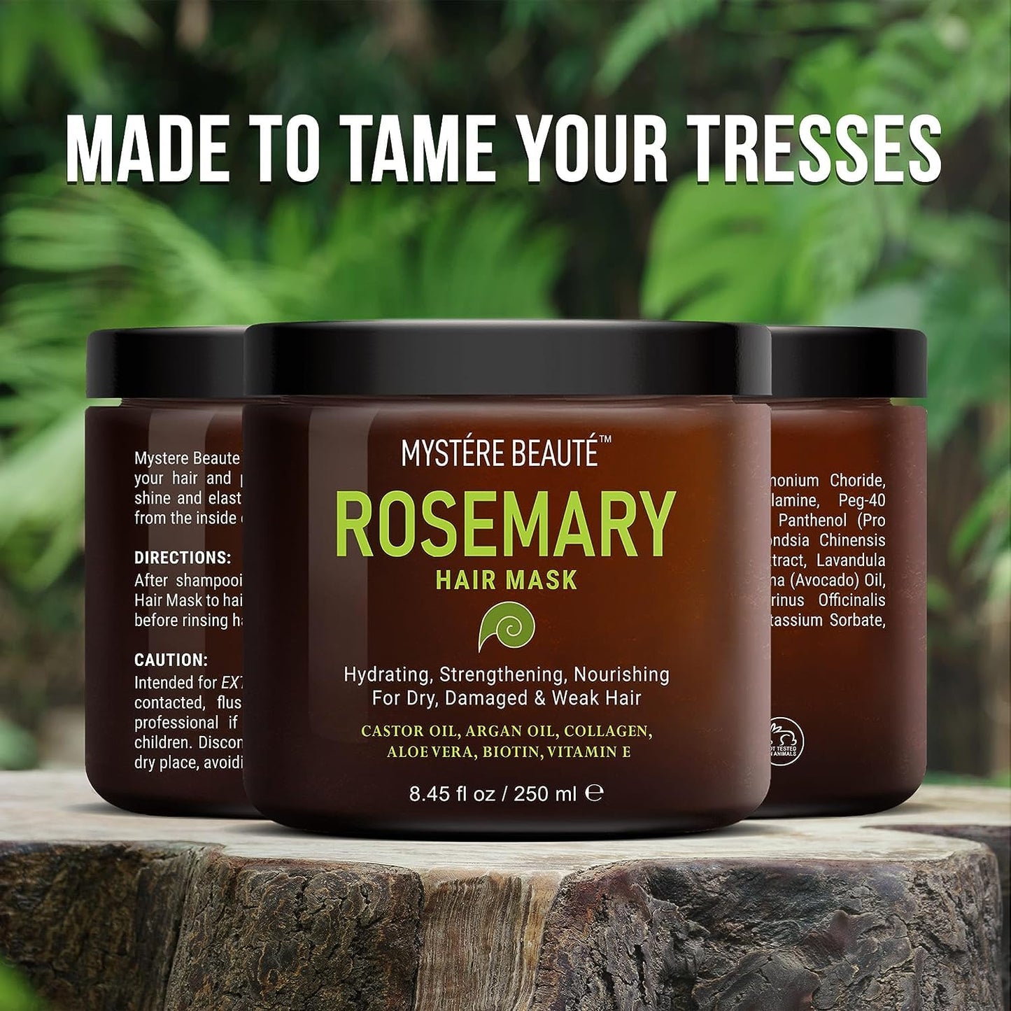 MYSTÉRE BEAUTÉ Rosemary Deep Conditioning Hair Mask for Dry Damaged Hair and Growth with Collagen Argan Oil - Rosemary Oil Leave in Conditioner aceite de romero puro y natural 8.5 fl oz x 2 Pack