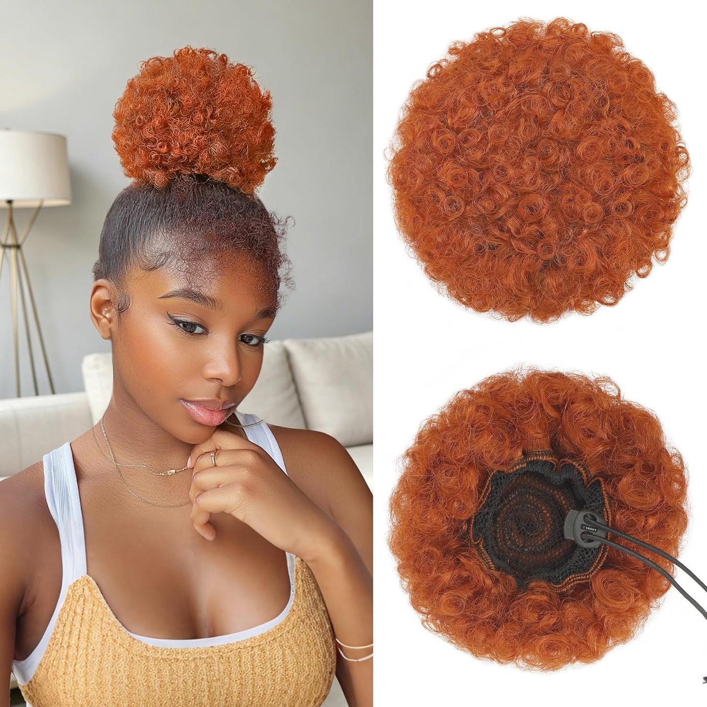 Human Hair Afro Puff Drawstring Ponytail - Kinky Curly Short Extensions for Black Women | Medium Size - 1B Natural Black