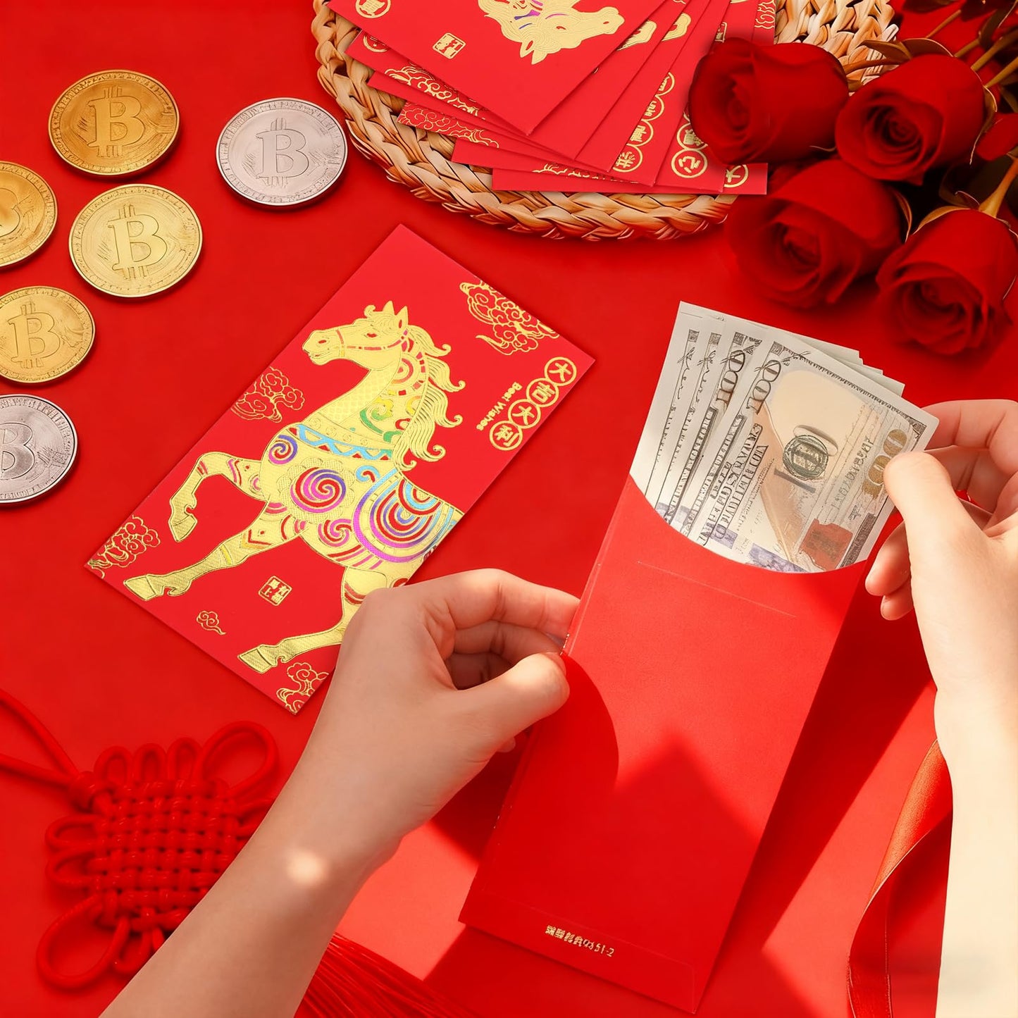 BRIOYHA 30Pcs Chinese New Year Red Envelopes,2026 Lunar New Year Red Pocket Envelopes Chinese Hong Bao,Lucky Money Packets for Year of the Horse Chinese Spring Festival Celebrations,3.5 x 6.5 Inches