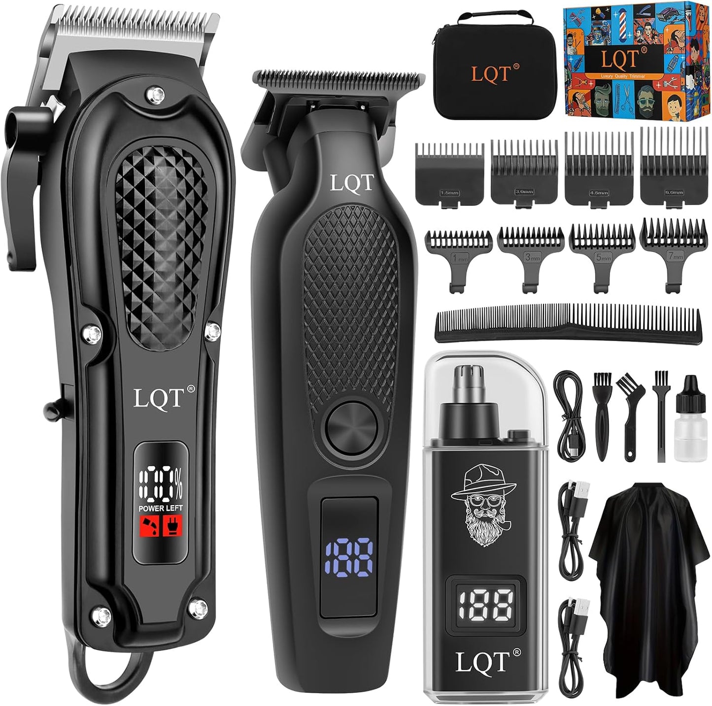 Cordless Hair Clipper & T-Blade Beard Trimmer Set - LED Display, Quiet Motor, Ergonomic Design, Rechargeable Grooming Kit for Men