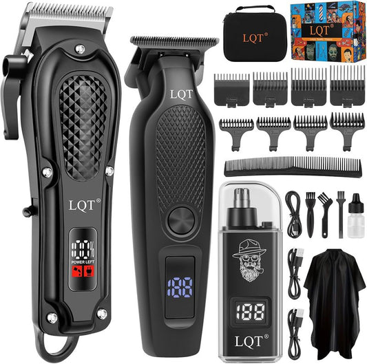 Cordless Hair Clipper & T-Blade Beard Trimmer Set - LED Display, Quiet Motor, Ergonomic Design, Rechargeable Grooming Kit for Men