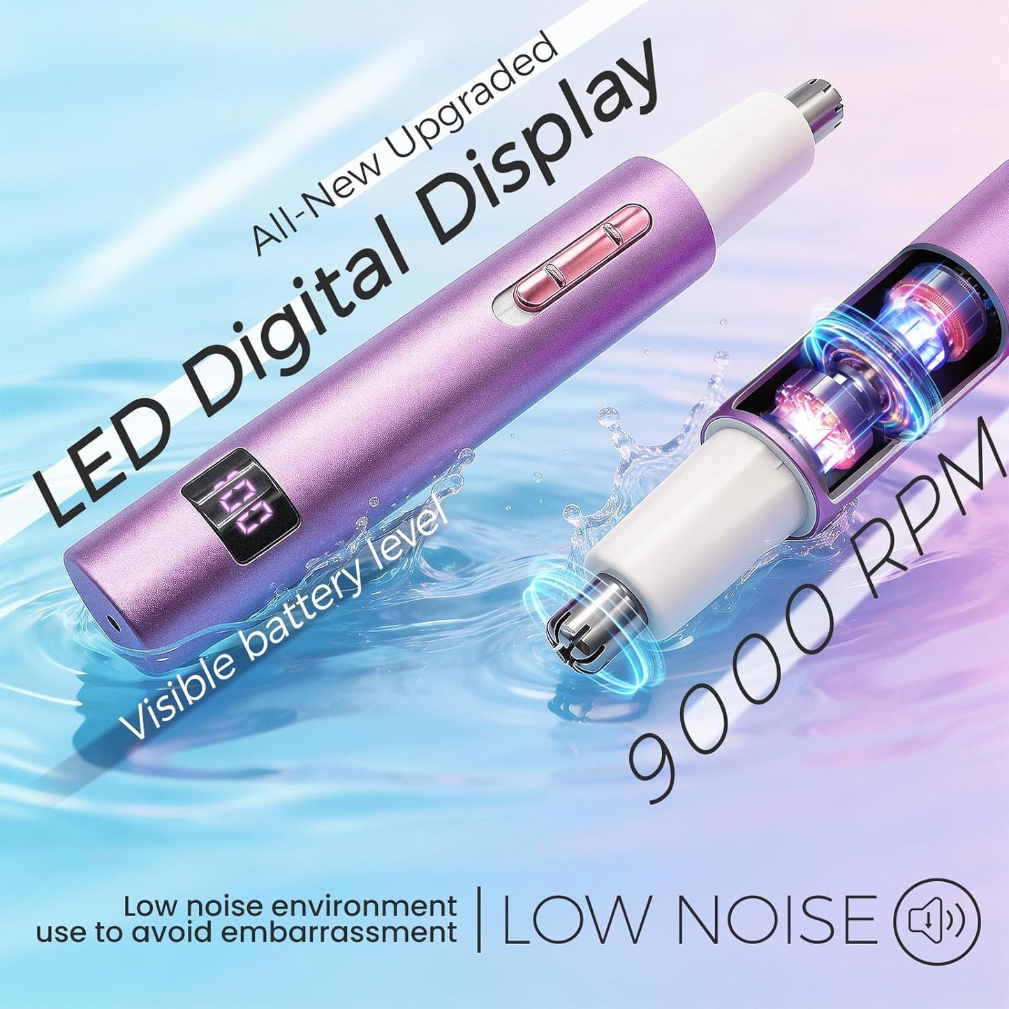 LED Display Eyebrow & Nose Hair Trimmer - Rechargeable 2 in 1 Painless Clipper for Men & Women | Easy Cleansing, Purple
