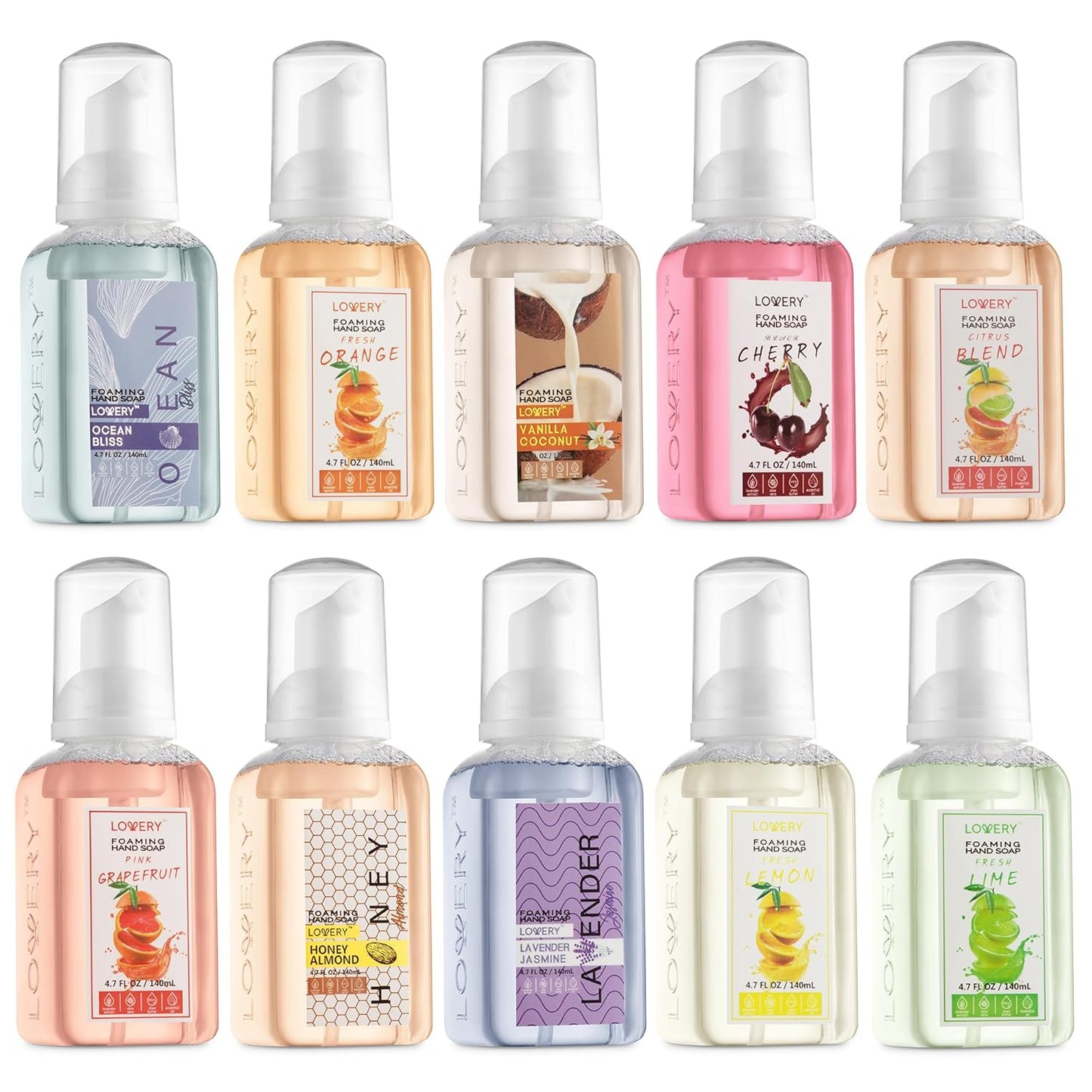 Moisturizing Foaming Hand Soap 10-Pack | Alcohol-Free Citrus Blend with Aloe Vera & Essential Oils - Lemon, Orange, Lime, Grapefruit, Black Cherry Fragrances