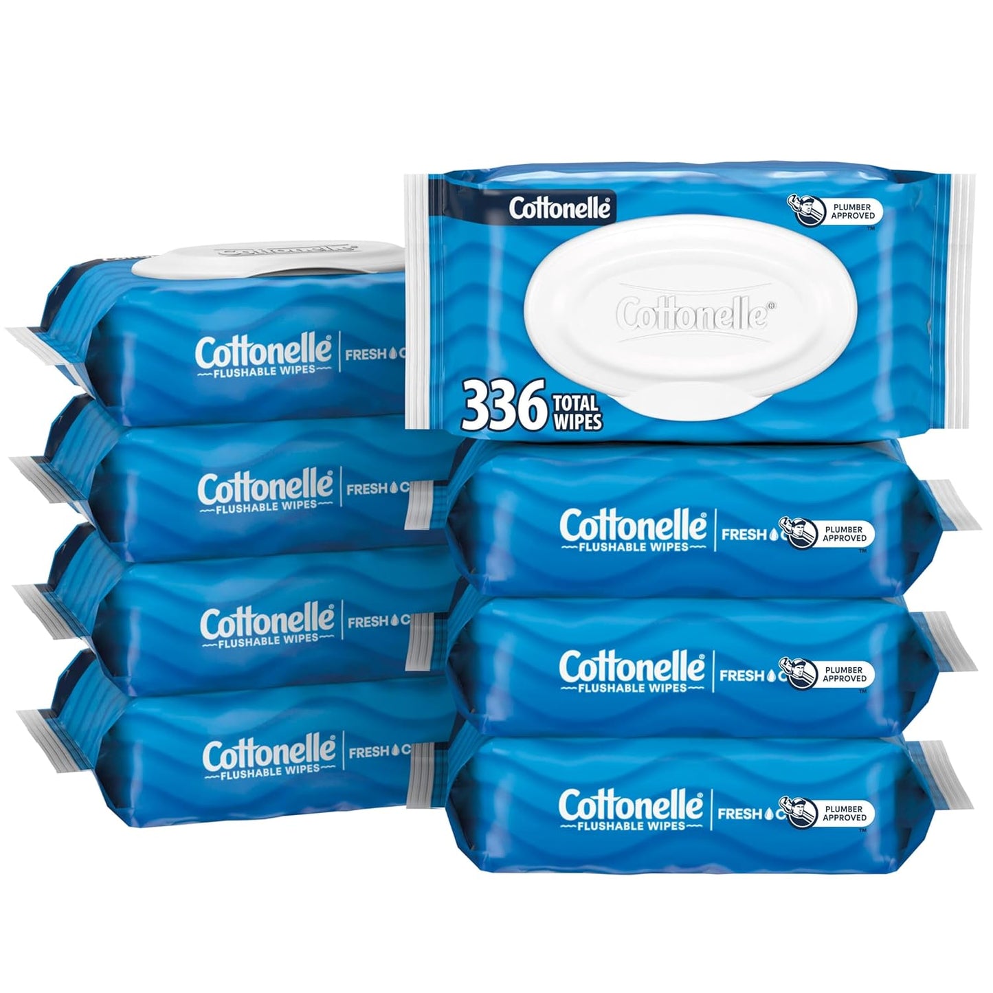 Cottonelle Flushable Wet Wipes - Fresh Feel Adult Wipes | 8 Flip-Top Packs, 42 Wipes Each (336 Total)
