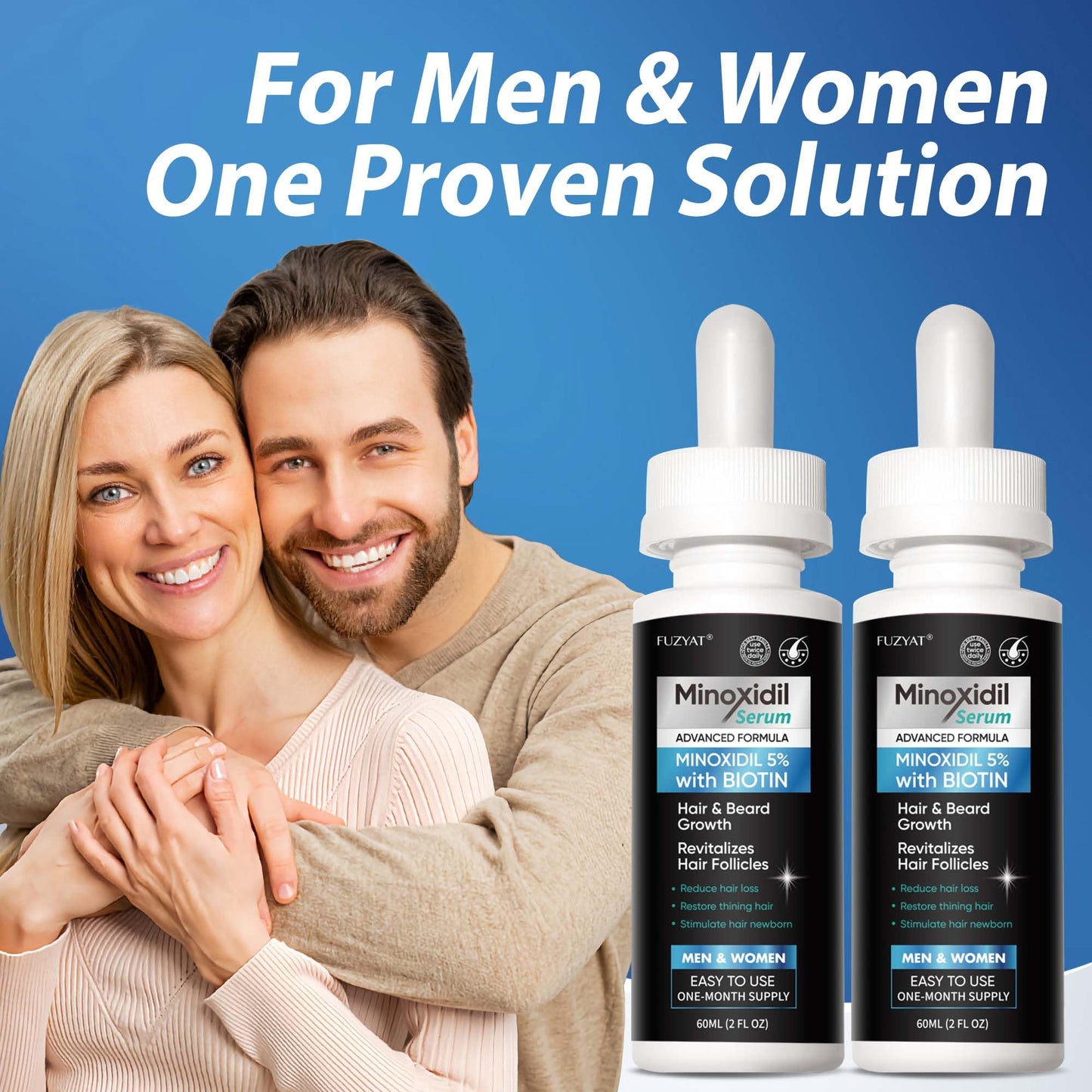 5% Minoxidil for Men, Minoxidil for Women Hair Growth Treatment, Beard Growth Serum, Biotin & Castor Oil Enriched,Strengthens Weak Roots, Repairs Thinning Hair (240ml)