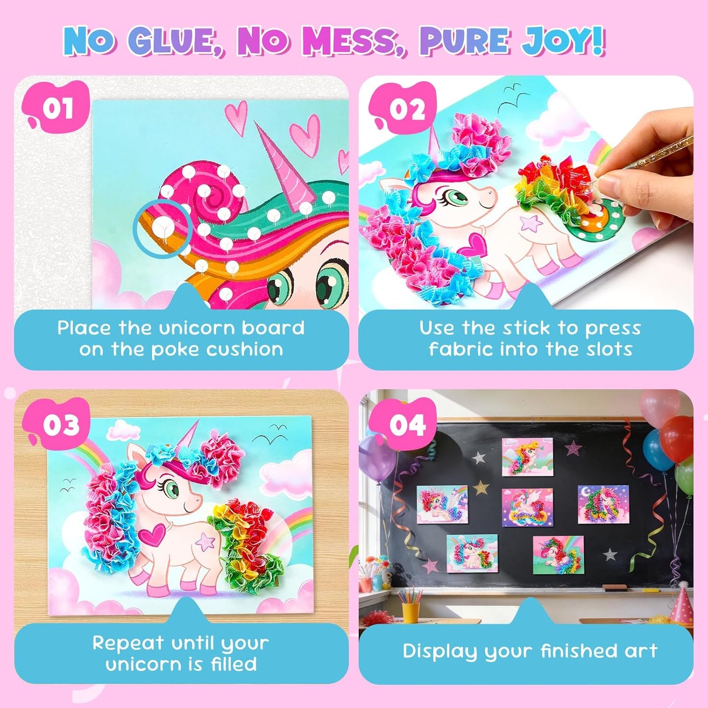 JoyCat Unicorn Party Favors - 24 Pack DIY Poke Art Craft Kits for Kids Ages 4-9 | Birthday Goodie Bags & Classroom Prizes