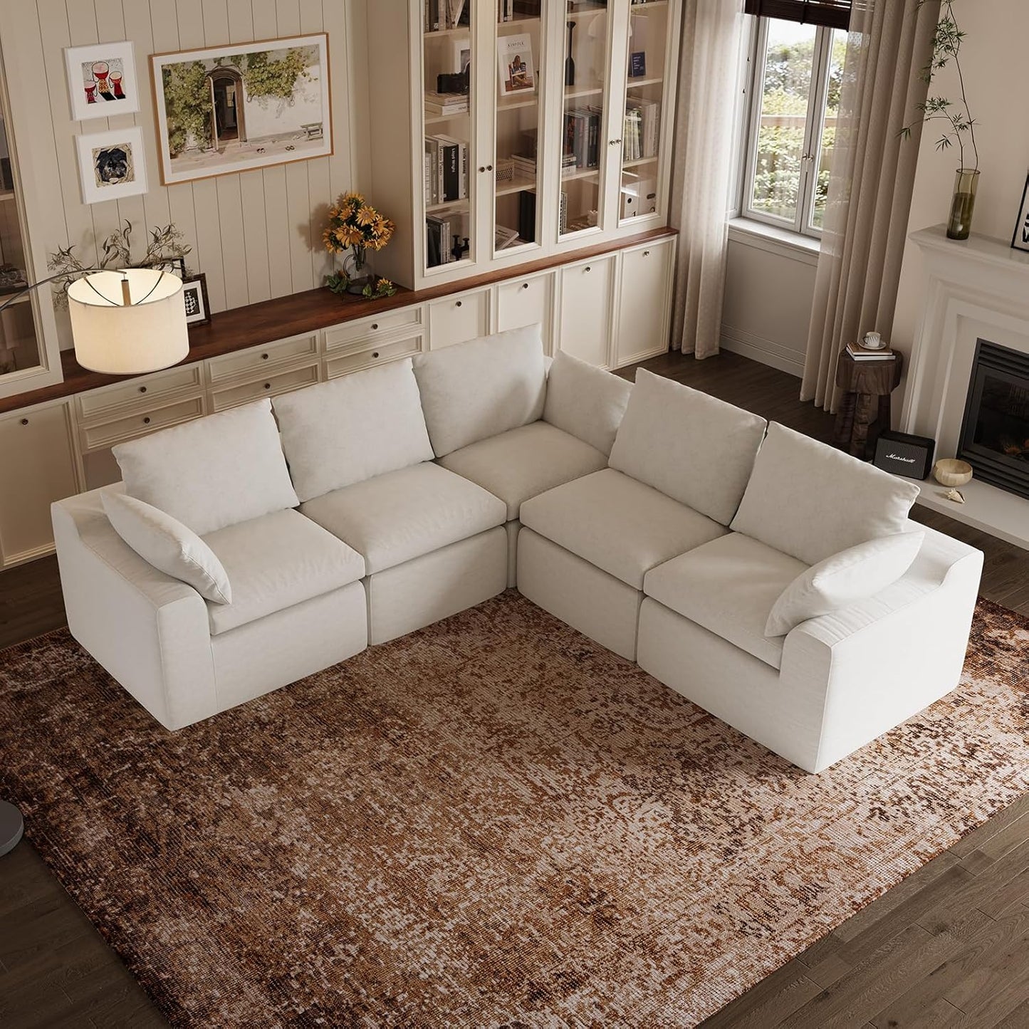 Modular Cloud Couch - Modern Sectional Sofa with Smart Coil® Support | Chenille Fabric, 5-Seater, White