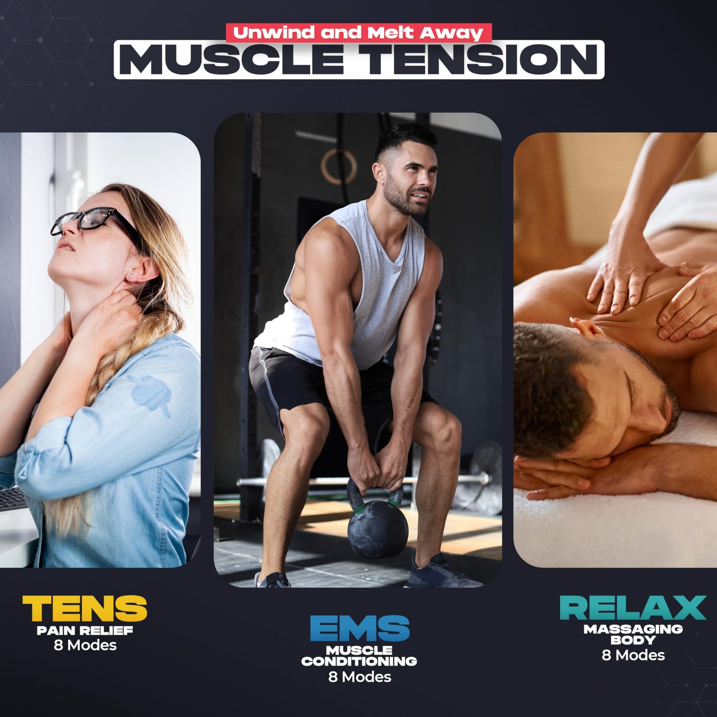 NEOCARBON TENS Unit Muscle Stimulator, Massager Machine for Shoulder, Neck, and Back Pain Relief, Electronic Pulse Massage Physical Therapy, Red