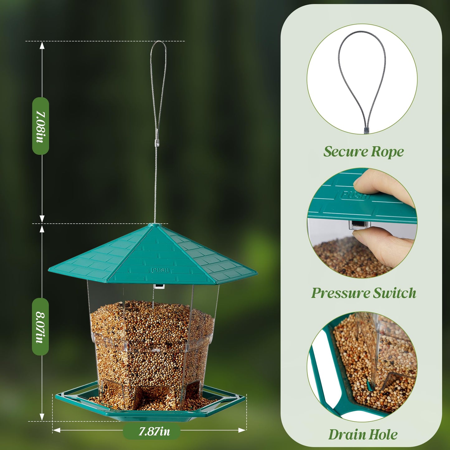 KSIA Klear Bird Feeder for Outdoor Hanging, Squirrel Proof Bird Feeders, Wild Birdfeeders Outside Hanging, Large Capacity Birdfeeder for Cardinal, Attracting Wild Birds, 1 Pack