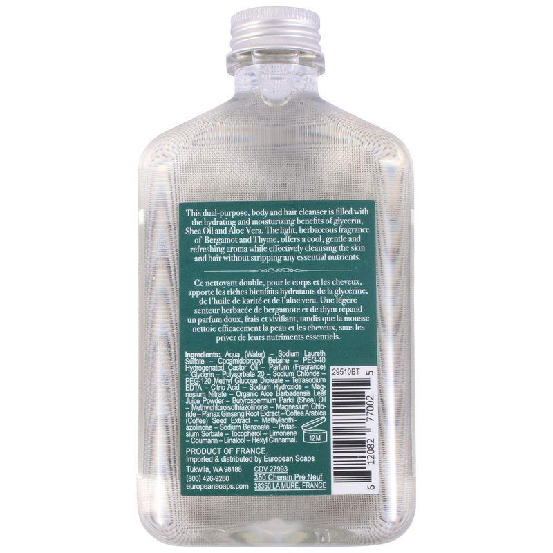 Pre de Provence Bergamot & Thyme Men's Fragrance Collection, Hair & Body Wash, 250 ML
