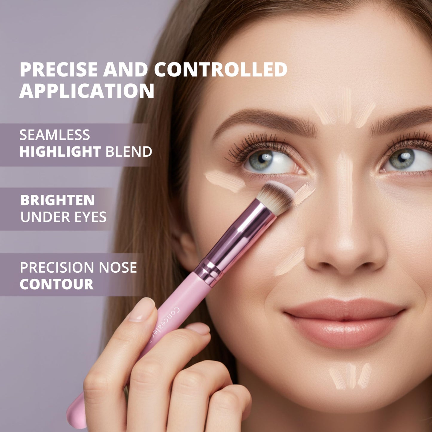 Lamora Concealer Makeup Brush Under Eye - Mini Angled Flat Top Kabuki Nose Contour Brush - Ideal for Concealing Blending Setting Buffing with Powder Liquid Cream Cosmetic - Pro Small Foundation Brush