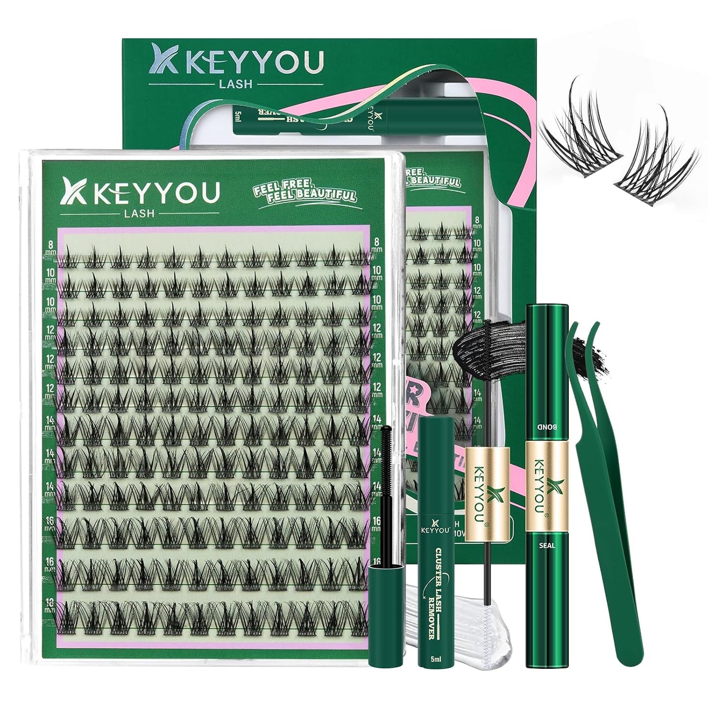 Manga Brown Lash Clusters Kit - Natural Fluffy Individual Eyelash Extensions | DIY Clear Band Lashes with Bond & Seal Glue