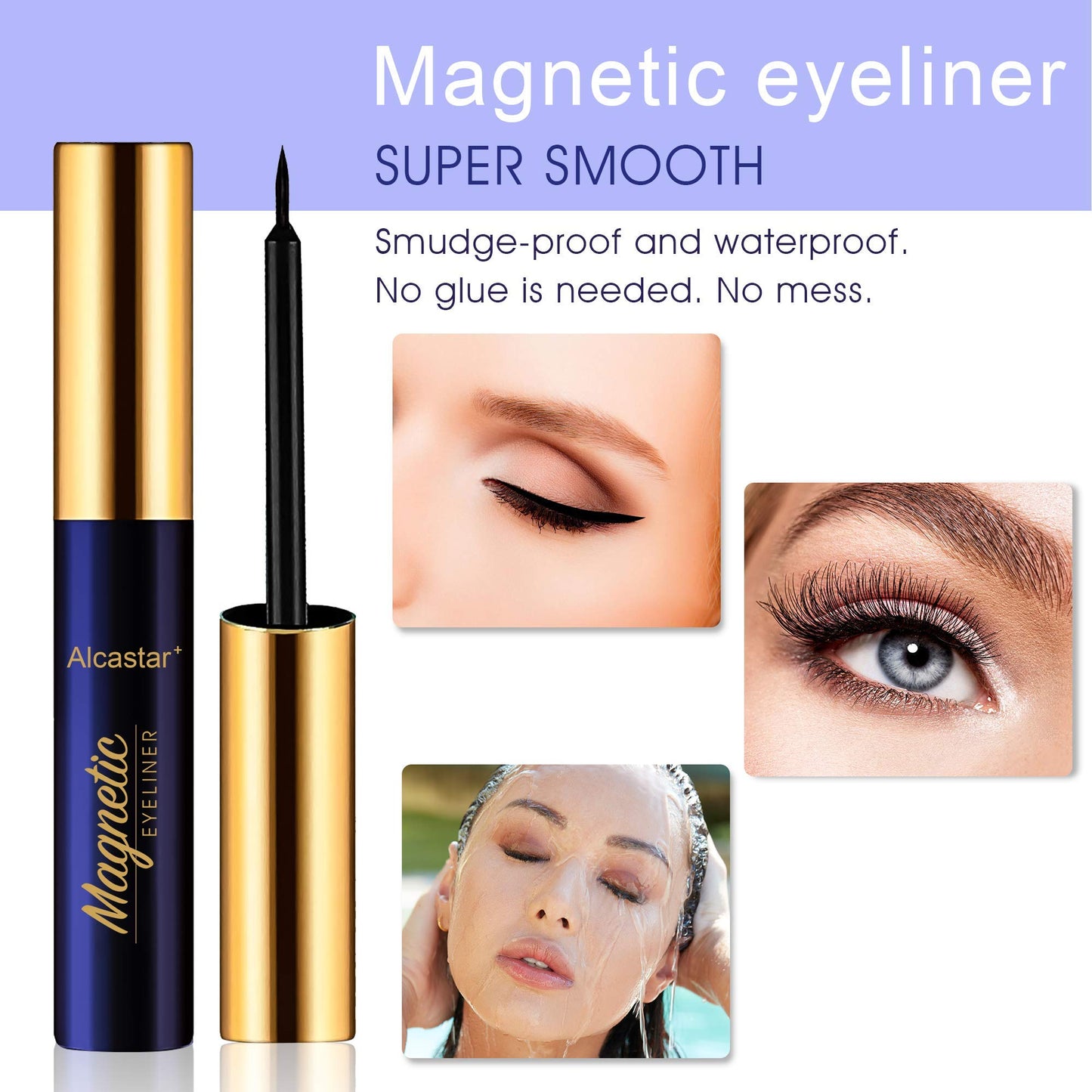 Alcastar Magnetic Eyelashes with Eyeliner Kit, Synthetic Fiber, Natural Look, Waterproof, No Glue Required (Black36)