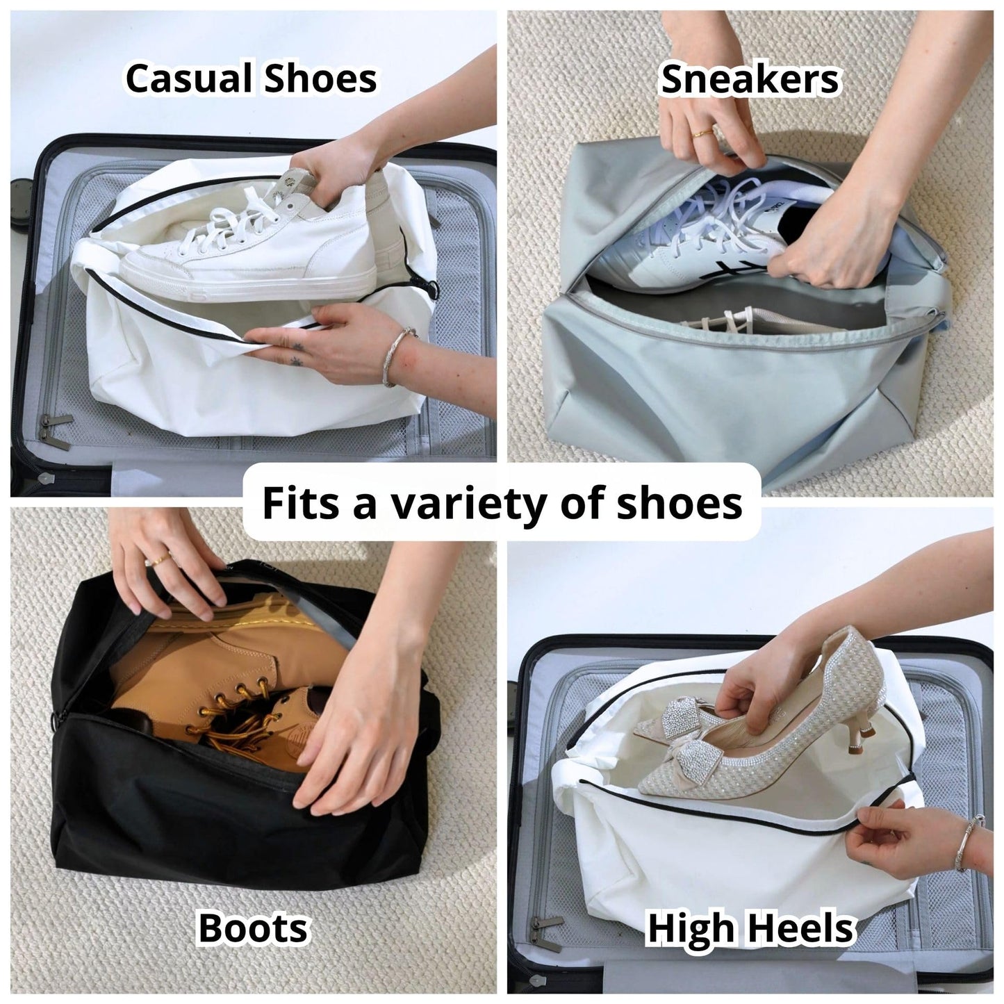 tianzong Double-Layer Fabric Wide-Opening Waterproof Travel Shoe Bag with Comfortable Handle (T400+TPU, Bluish Grey)